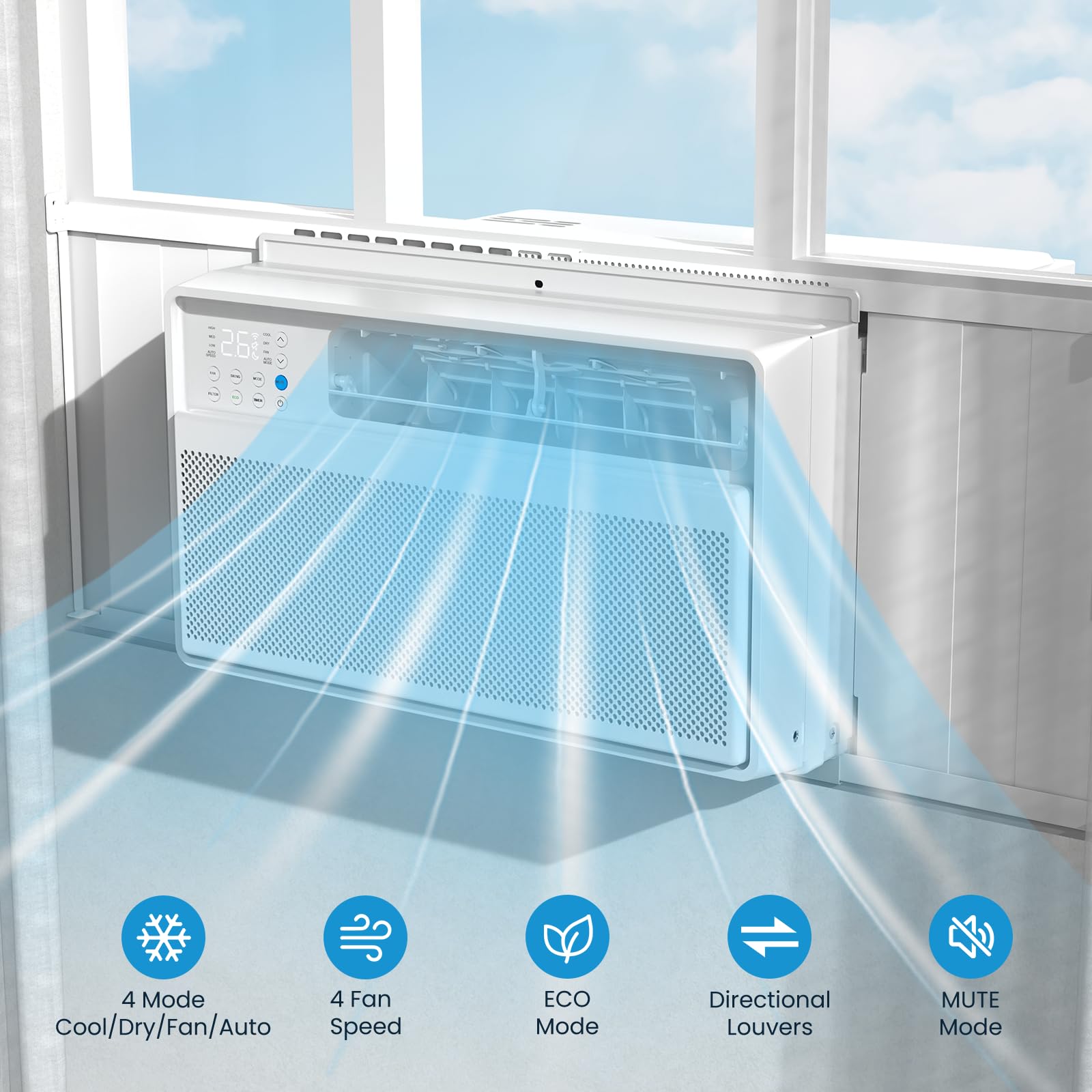 Zafro 12000Btu Window Air Conditioners Cool Up To 550 Sq. Ft,2 Cooling & 4 Fan Speeds,Ultra-Quiet, Remote Control, Sleep Mode &