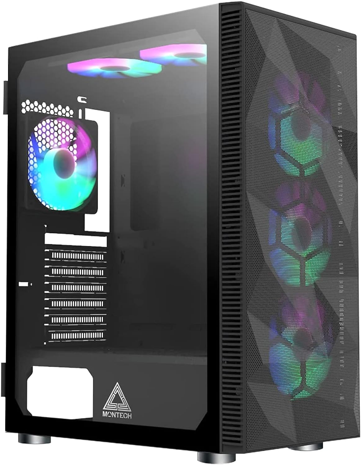 X3 Mesh, 6 Fans   3X 140Mm & 3X 120Mm Fixed Rgb Lighting Fans, Atx Mid Tower Pc Gaming Case, Usb3.0, Door Open Tempered Glass Si