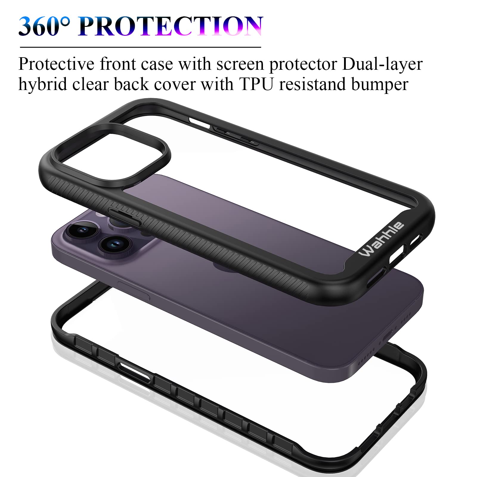 Wahhle Compatible With Iphone 14 Pro Max Case, Full Body Phone Cover With Screen Protector?Built In, Touch Sensitive, Anti Scrat