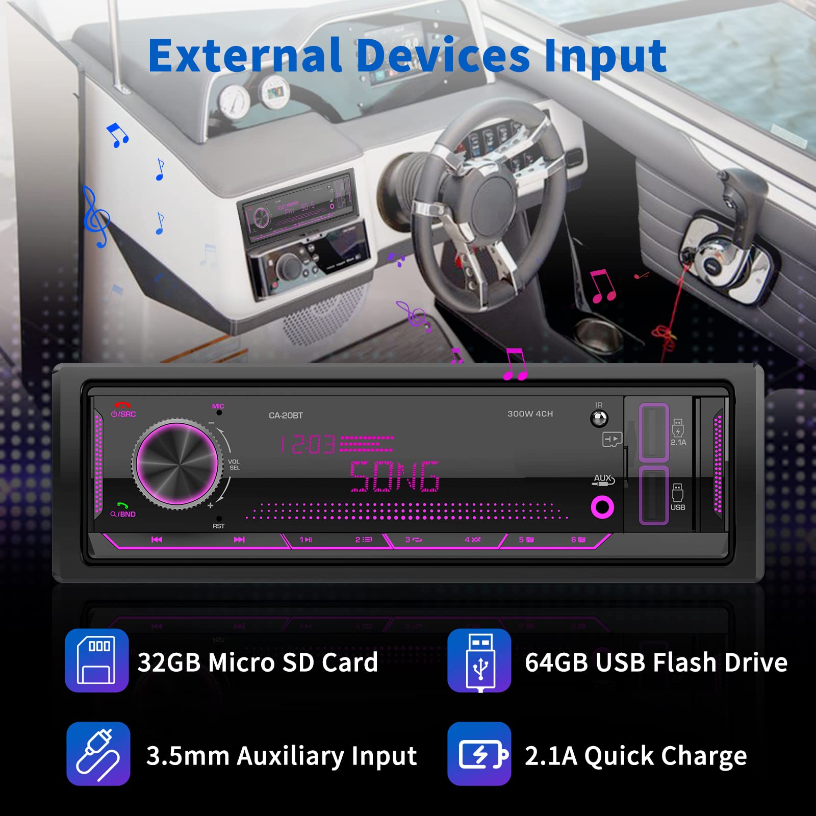 Single Din Car Stereo Receiver: Bluetooth Car Radio System   Marine Audio With Lcd Display | Fm Am | Usb Sd Aux Mp3 | App Remote