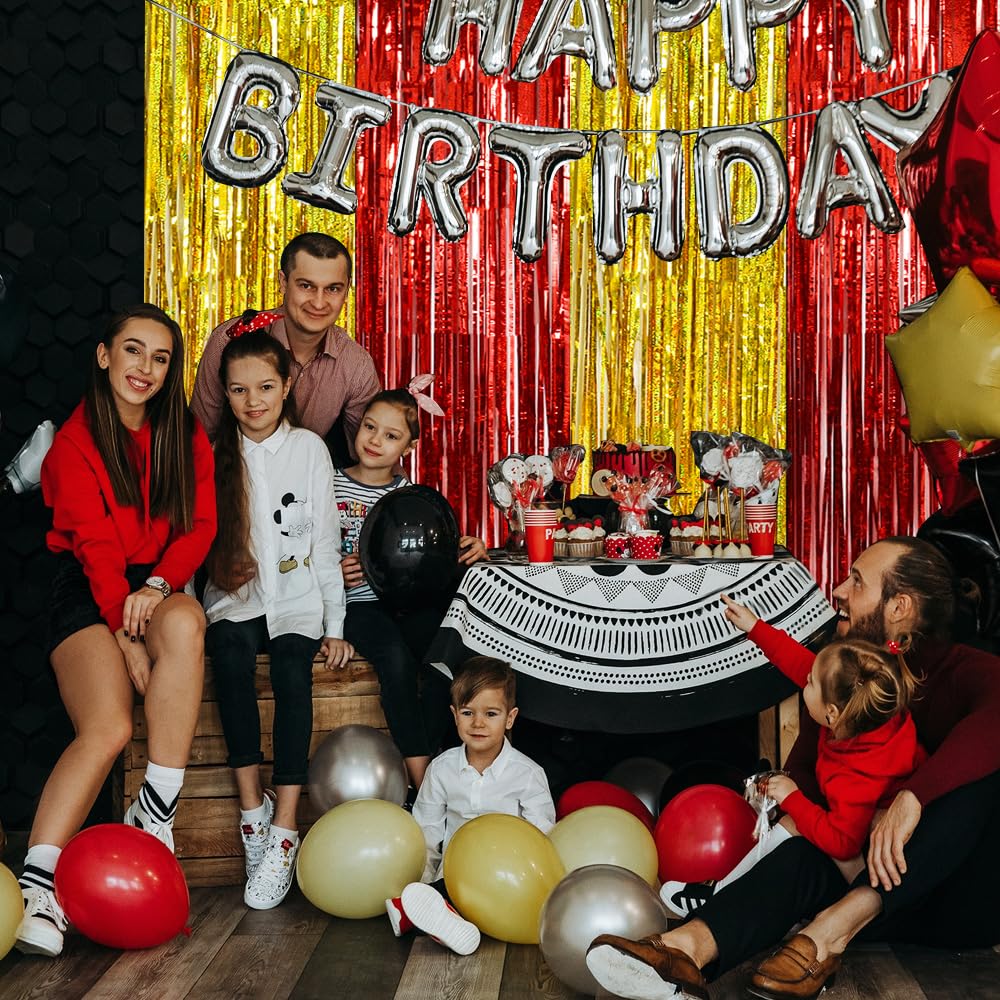 Beishida 4 Pcs Red And Gold Party Streamers Fringe Foil Curtain Backdrop Tinsel Background Party Decoration For Door Wall Gradua