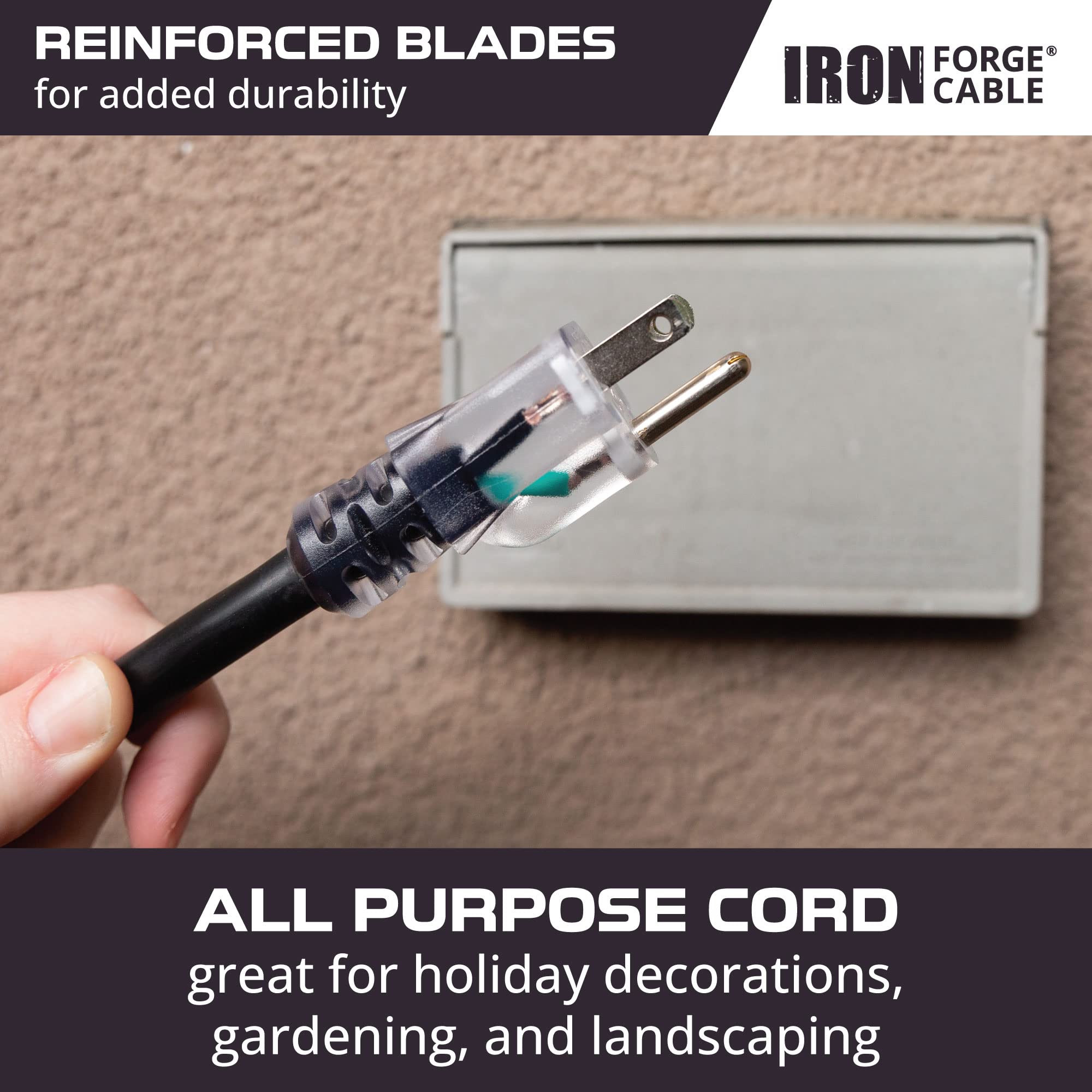 Iron Forge Cable 10 Gauge Extension Cord 10 Ft, 10/3 Heavy Duty Extension Cord 10 Foot 3 Prong Lighted End, Sjtw Weatherproof Bl