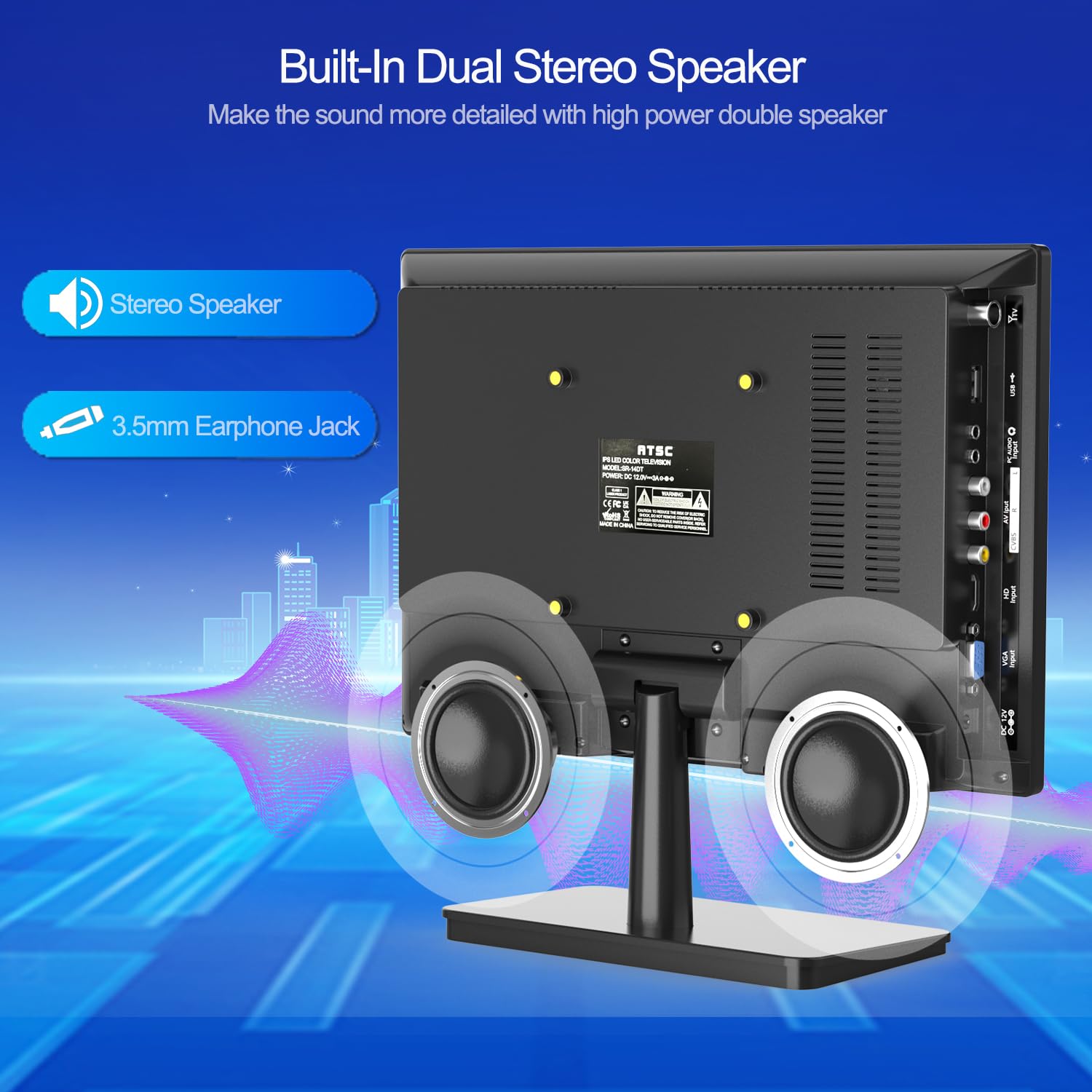 Feihe 14 Inch Small Flat Screen Kitchen Tv With Antenna Atsc Tuner/Usb/Hdmi/Av/Vga, Built In Tv Stand And Remote Control For Car