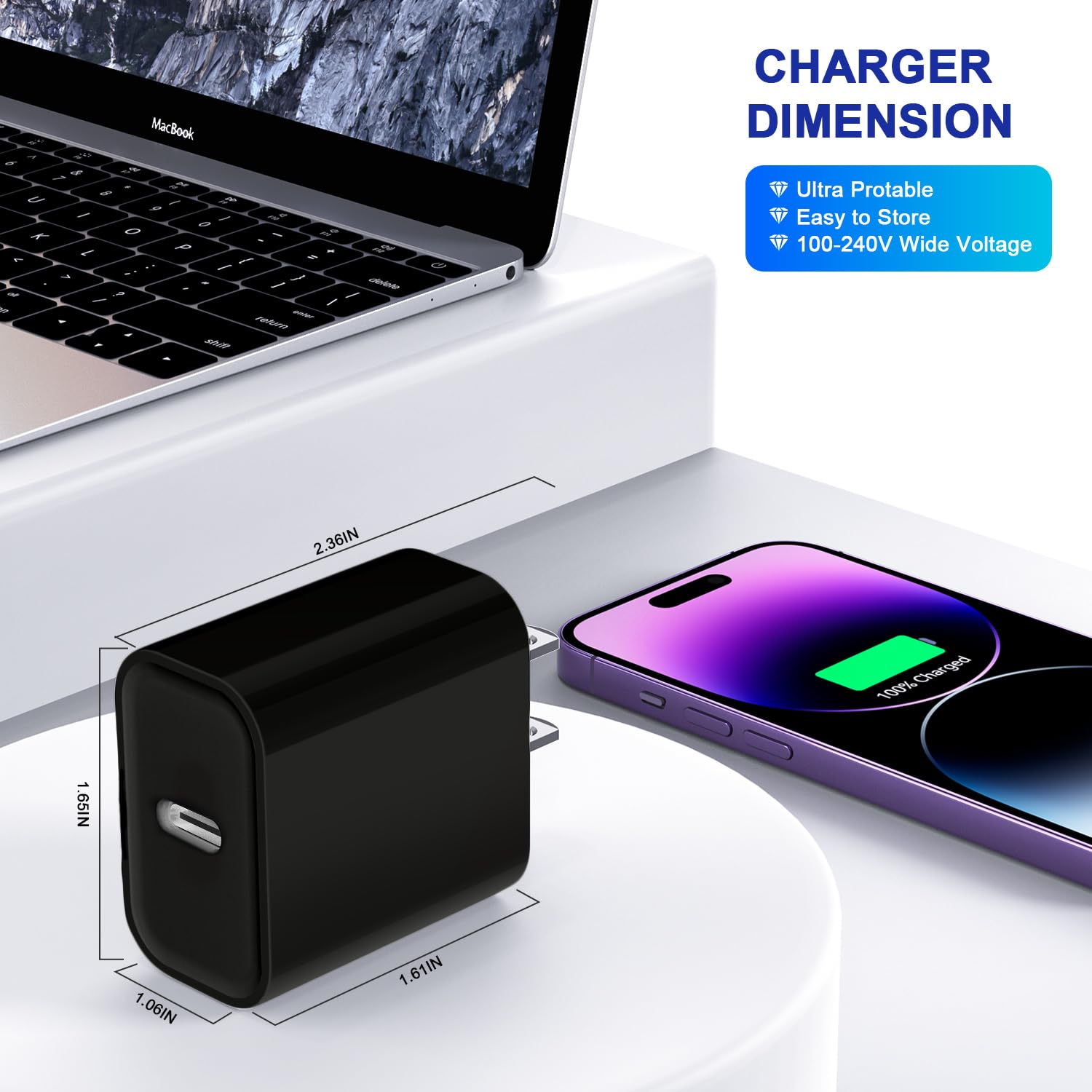 3Pack Iphone 16/15 Charge Block,Usb C Charger,Black Charger Adapter,Quick Fast Charger Pd Adapter Plug 20W Power Delivery Type C