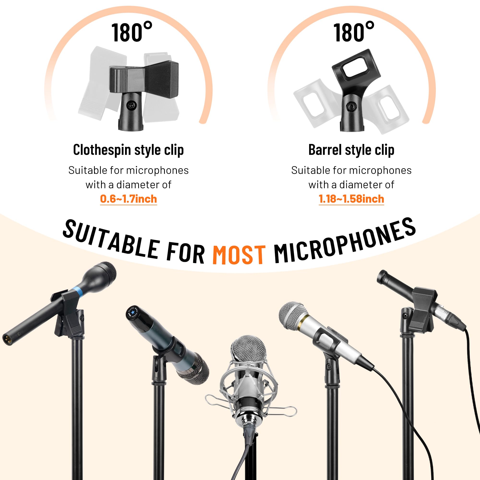 Cahaya Mic Stand Tripod Boom Arm Floor Microphone Stand Height Adjustable With Carrying Bag And 2 Mic Clips 3/8 To 5/8 Adapter F