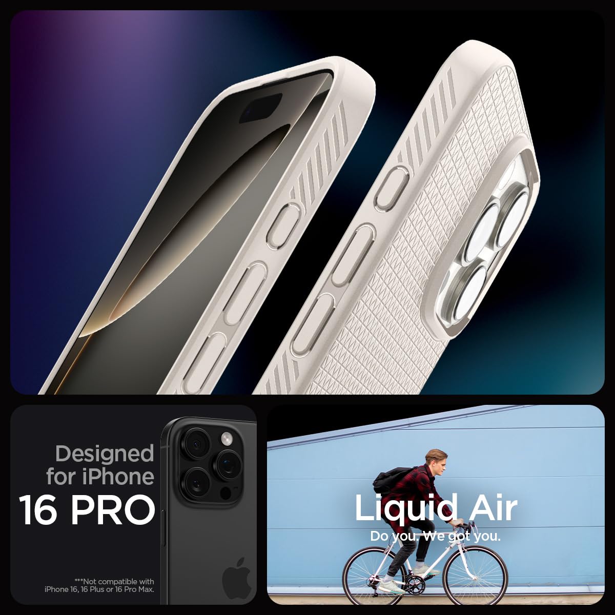 Spigen Liquid Air Designed For Iphone 16 Pro Case [Not Compatible With Magsafe], [Military Grade Protection]   Natural Titanium
