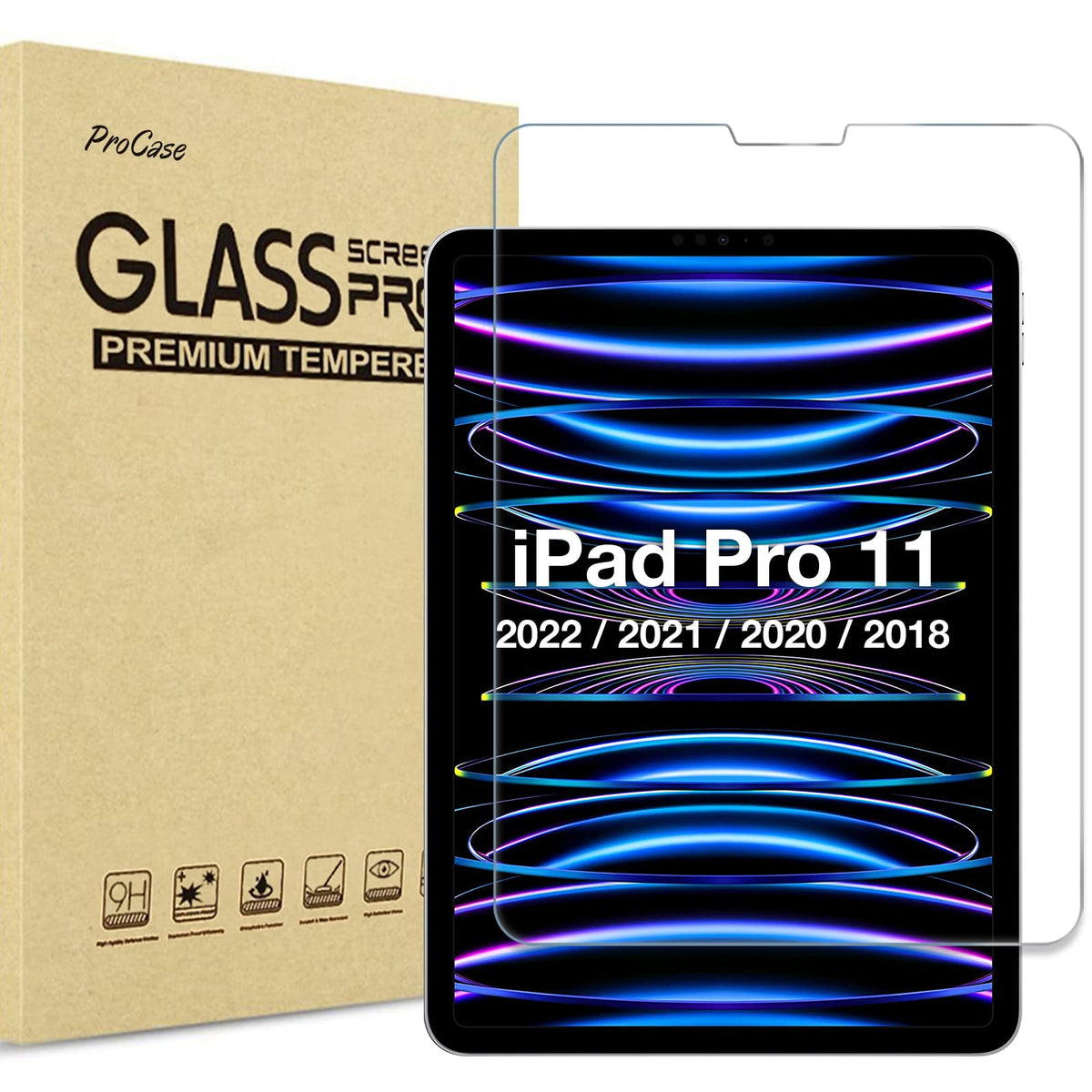 Procase For Ipad Pro 11 Inch 4 3 2 1 Gen 2022 2021 2020 2018 Screen Protector, Tempered Glass Protective Film Guard For Ipad Pro 11' 4Th 3Rd 2Nd 1St