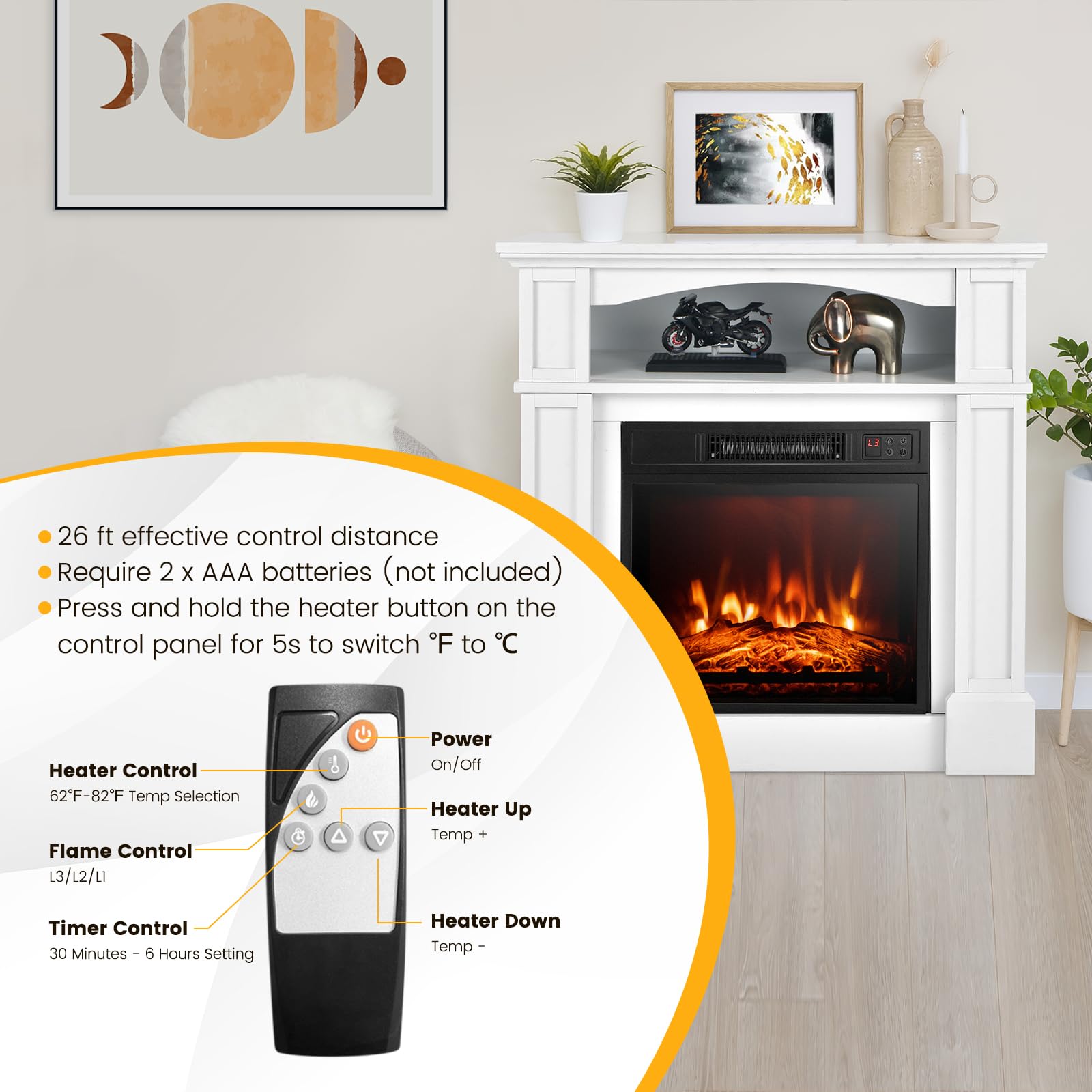 Oralner 32    Electric Fireplace With Mantel, Package Wooden Firebox Surround Freestanding Fireplace Insert Heater W/ 3 Flame Ef