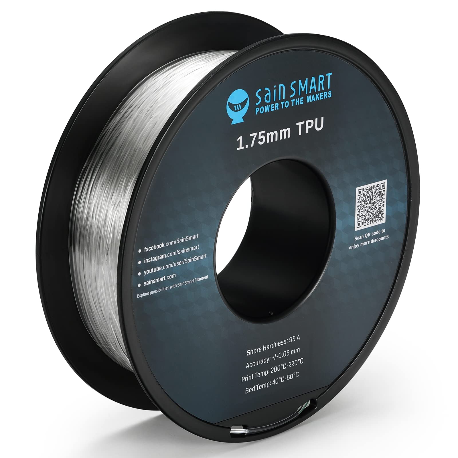 Sainsmart   101 90 165 Clear Flexible Tpu 3D Printing Filament, 1.75 Mm, 0.8 Kg, Dimensional Accuracy +/  0.05 Mm