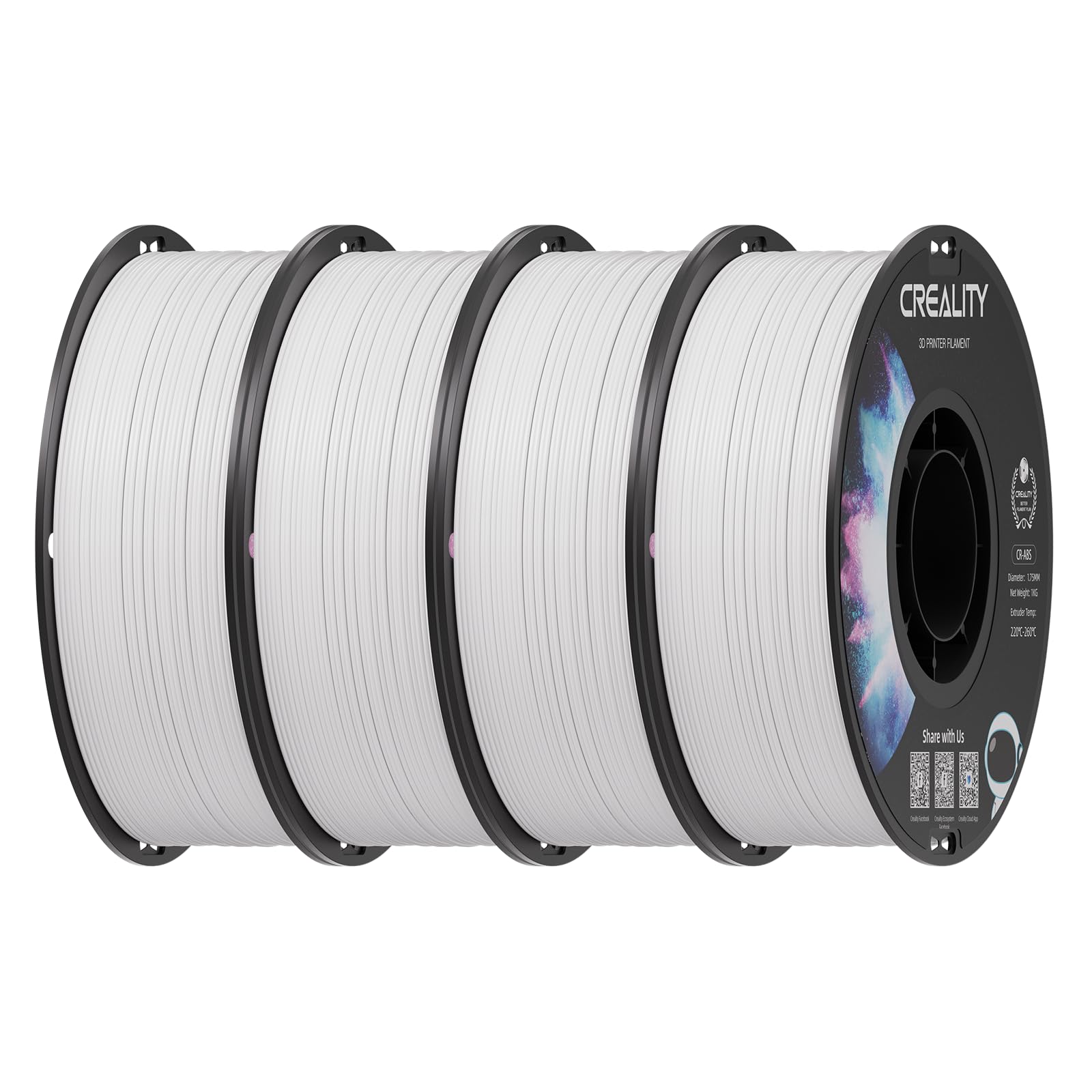 Creality ABS Filament 1.75mm White 4 kg, 3D Printer Filament Bundle, Excellent Resistance, Odorless Non-Toxic, Stability, Tough,