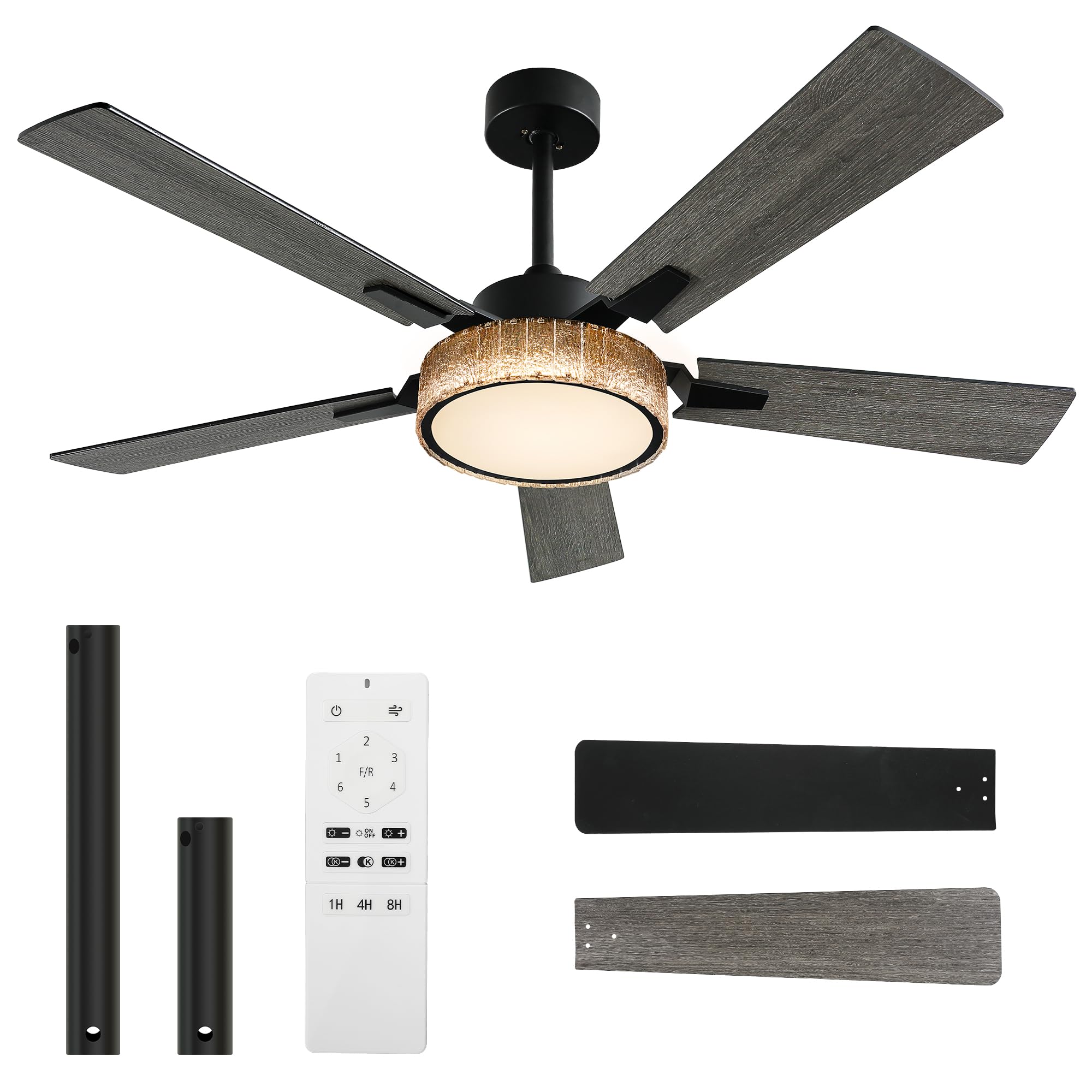 YITAHOME 52 Inch Chandelier Ceiling Fans with Lights and Remote/App, Smart Black Ceiling Fans Compatible with Alexa, Reversible 