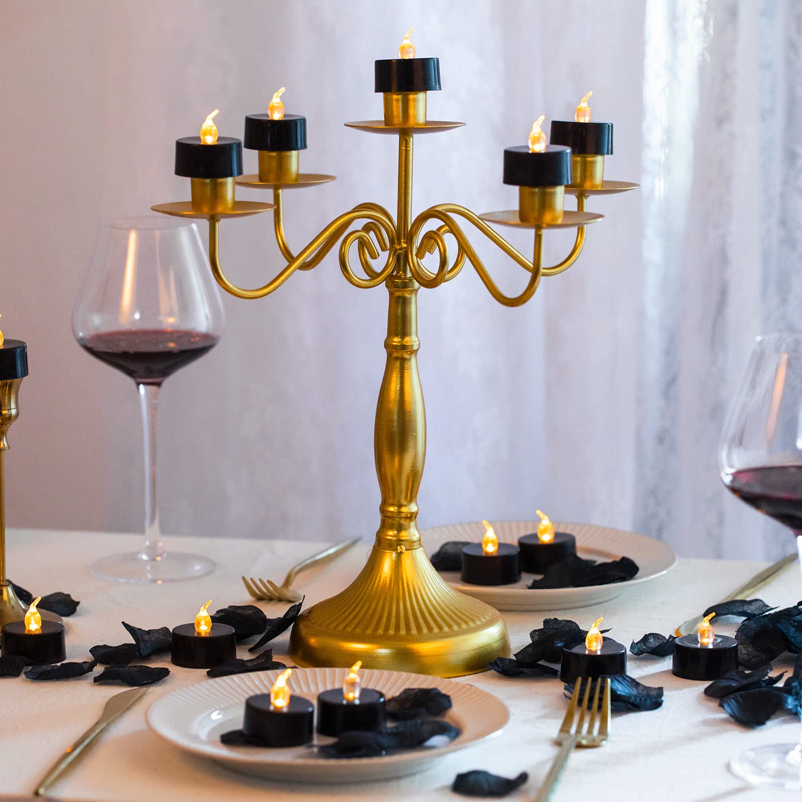 Lanker 500 Pcs Black Artificial Rose Petals With 24 Pcs Black Long Lasting Battery Operated Flickering Flameless Tea Lights Cand