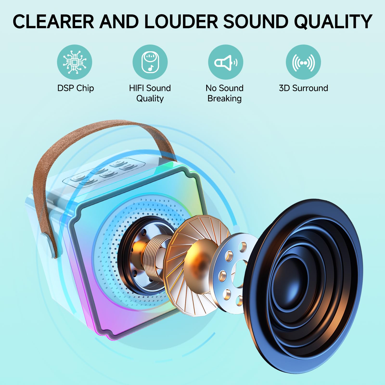 Mini Karaoke Machine For Kids And Adults,Portable Bluetooth Karaoke Machine With 2 Wireless Microphones, Kids Karaoke Machine Fo