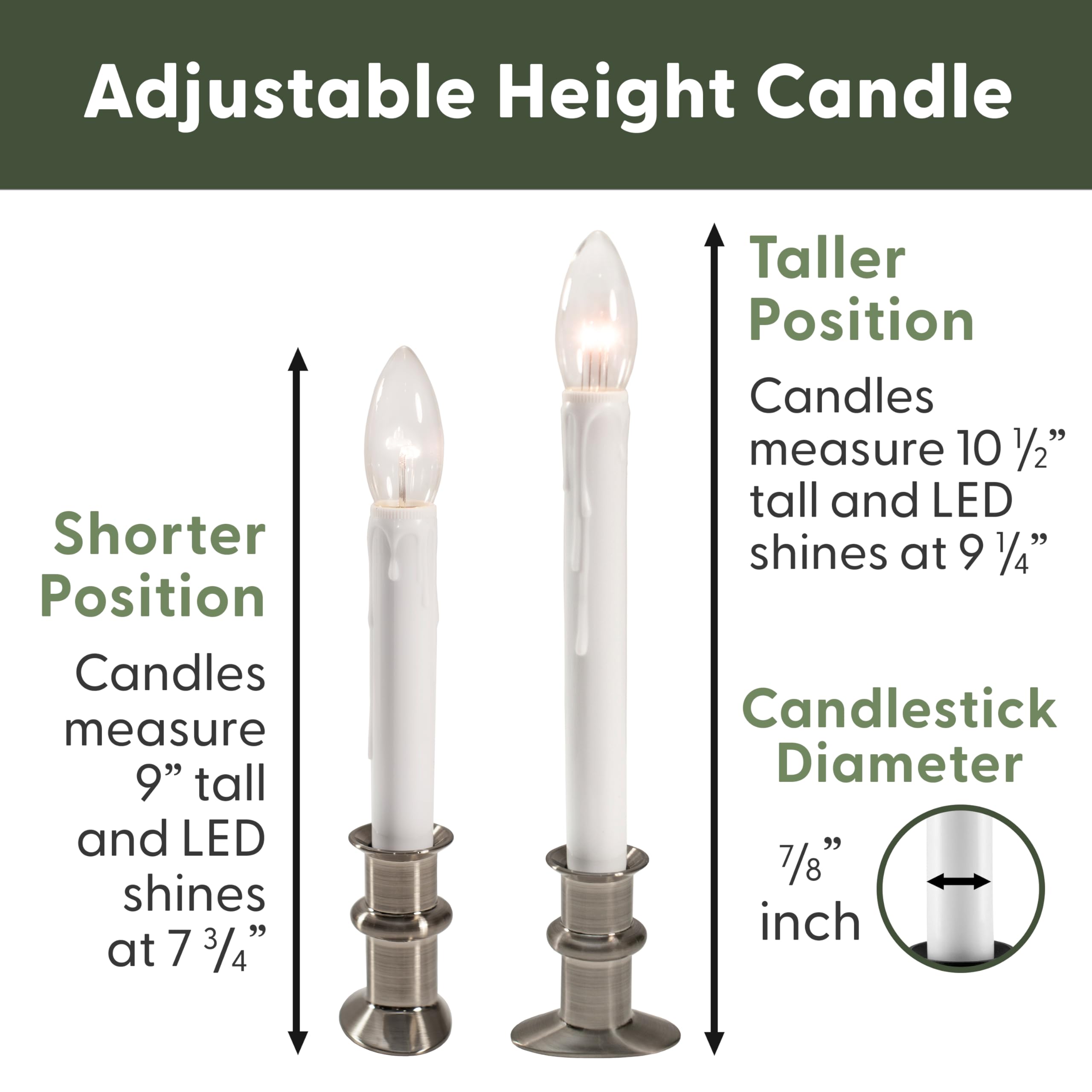 612 Vermont Ultra Bright Led Window Candles With Timer, Battery Operated, Slim Line Metal Base, Vt 2813 Bnw 4R (Brushed Nickel,