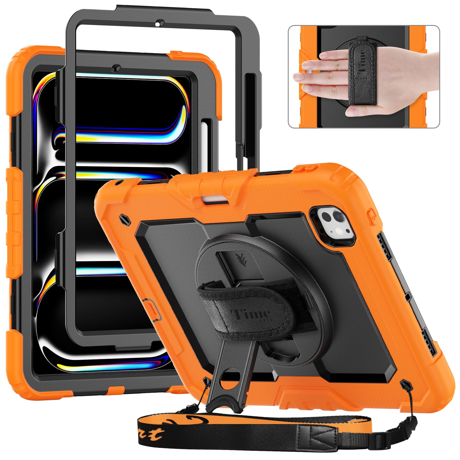 Timecity Case For Ipad Pro M4 11 Inch 2024 Release 5Th Generation With Built In Screen Protector, 360 Rotating Stand, Adjustable