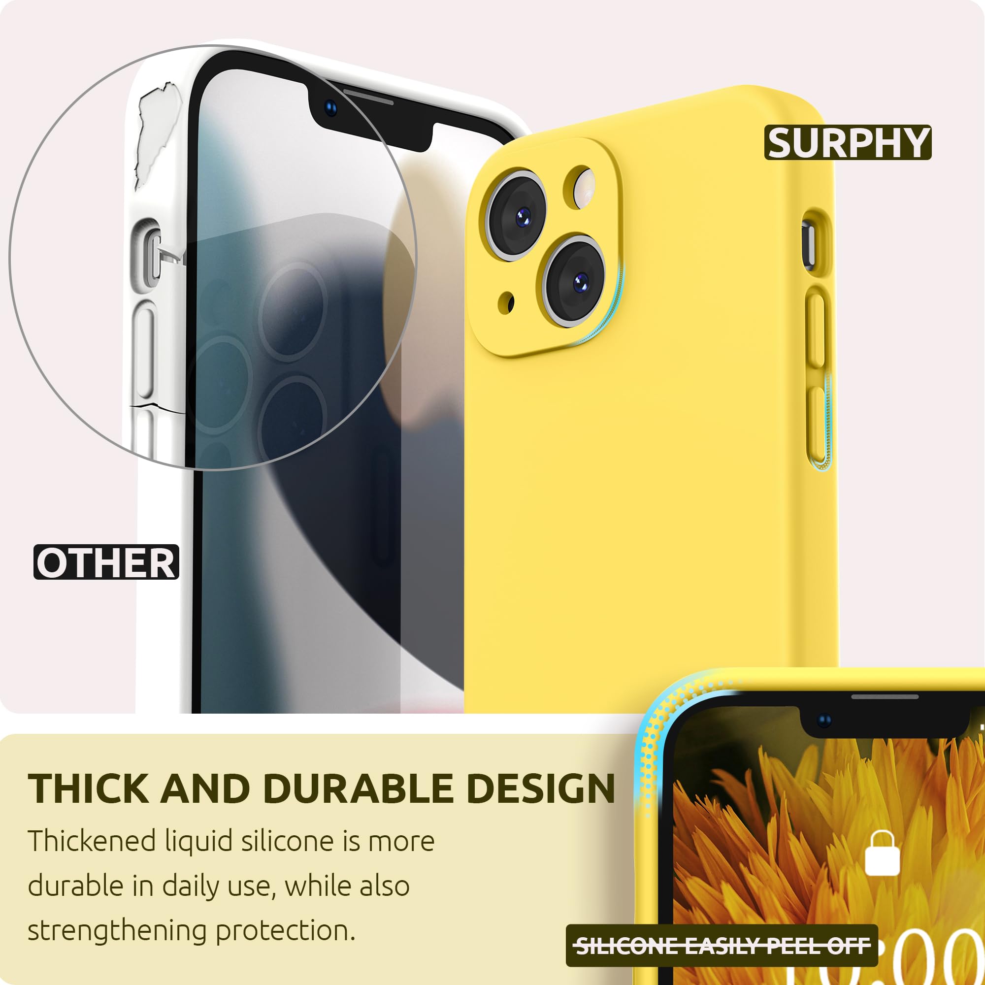 Surphy Compatible With Iphone 13 Mini Case With Screen Protector, (Camera Protection + Soft Microfiber Lining) Liquid Silicone P