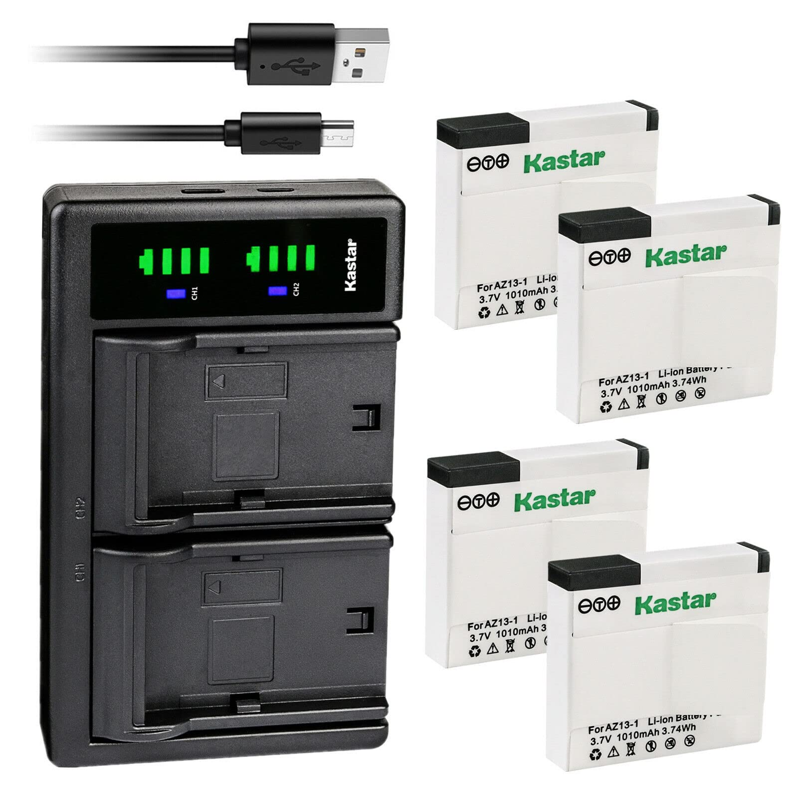 Kastar 4-Pack Battery and LTD2 USB Charger Compatible with Xiaomi YI AZ13-1, AZ13-2 Battery, Xiaomi Yi Action Camera, Yi 1 Actio