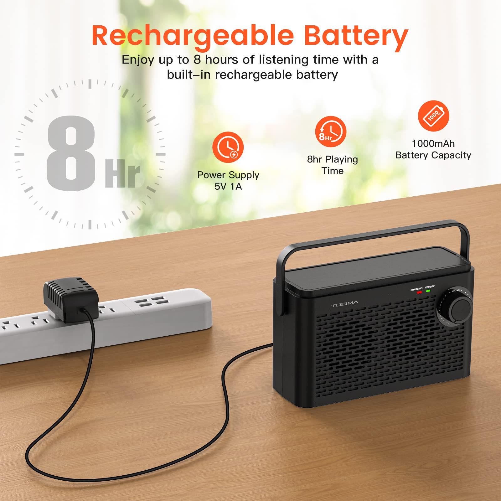 Tosima Tv 8000 Wireless Tv Speakers  Voice Highlighting Tv Speakers For Hard Of Hearing, Seniors And Elderly, 1000Mah Rechargabl