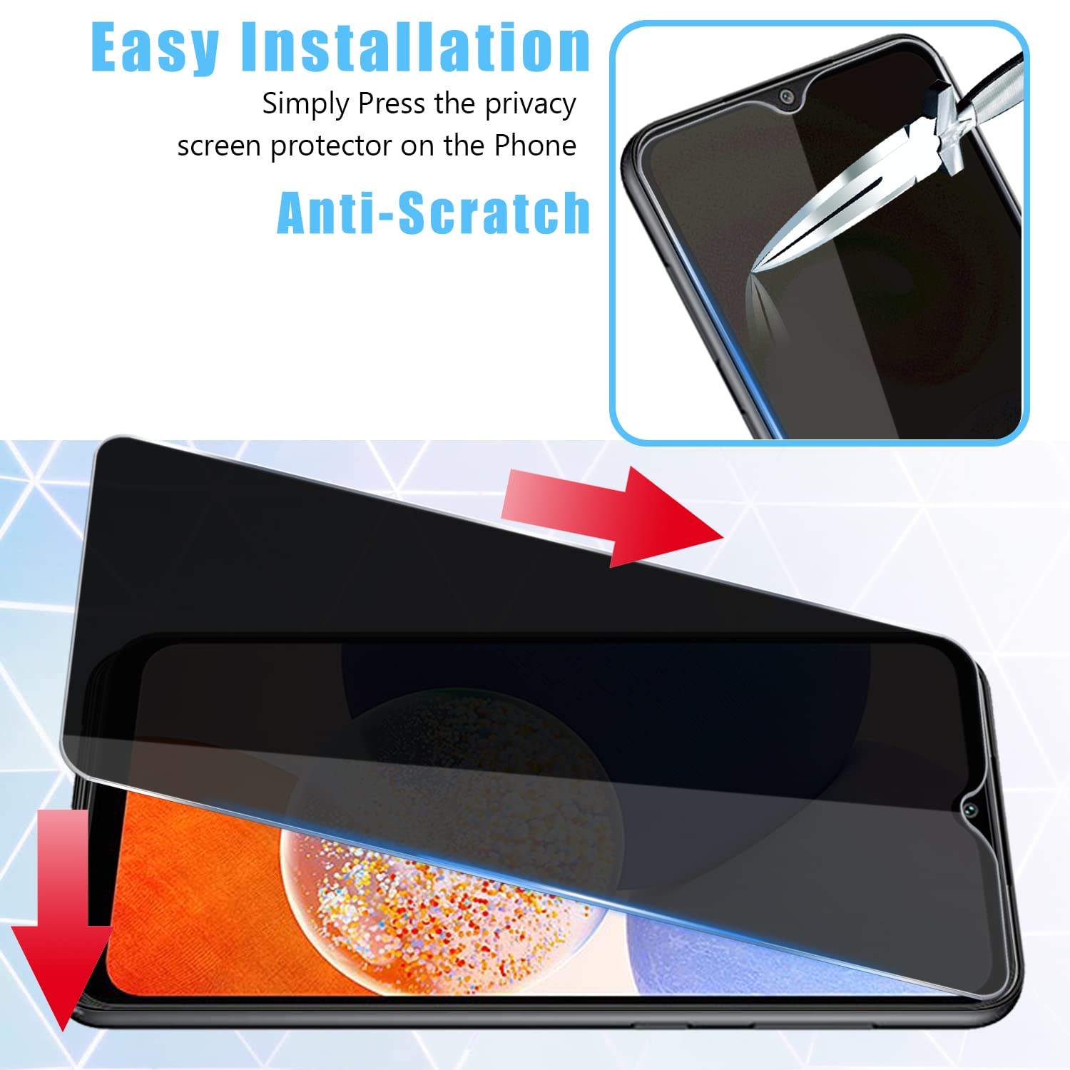 Anbzsign (2+2 Packs For Samsung Galaxy A14 5G Privacy Tempered Glass Screen Protector And Camera Lens Protector, Anti Spy 9H Har