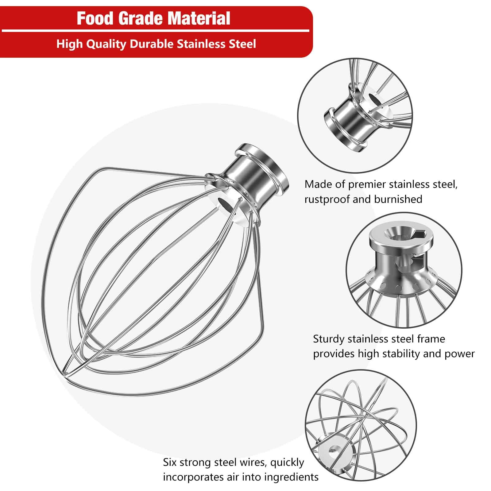 K45Ww Stainless Steel 6 Wire Whip Attachment For Kitchenaid Tilt Head Stand Mixer 4.5 5 Quart Bowl, Stainless Steel Whisk Replac