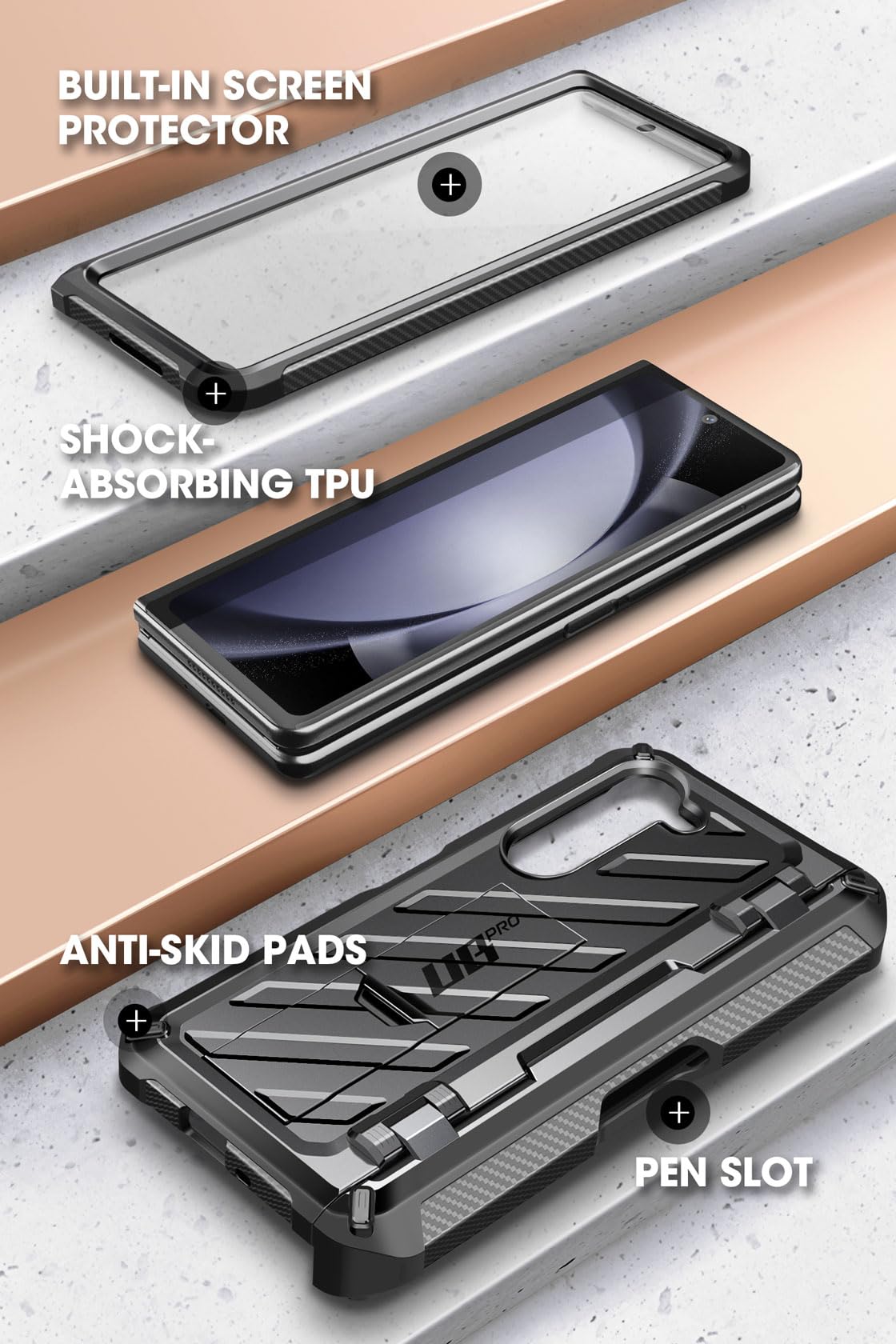 Supcase For Galaxy Z Fold 5 Case With S Pen Holder (Unicorn Beetle Pro), [Built-In Screen Protector & Stand] [Military-Grade Pro