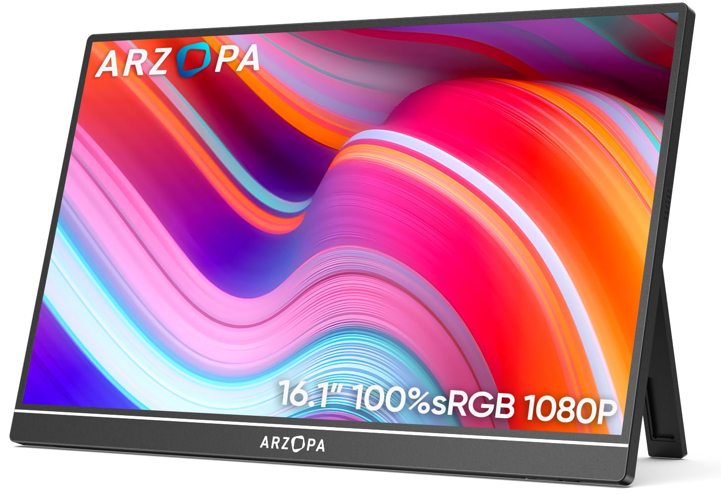 Arzopa 16.1'' Portable Monitor, 100% Srgb Fhd 1080P Kickstand Portable Laptop Monitor High Color Gamut Display Ips Eye Care Scre