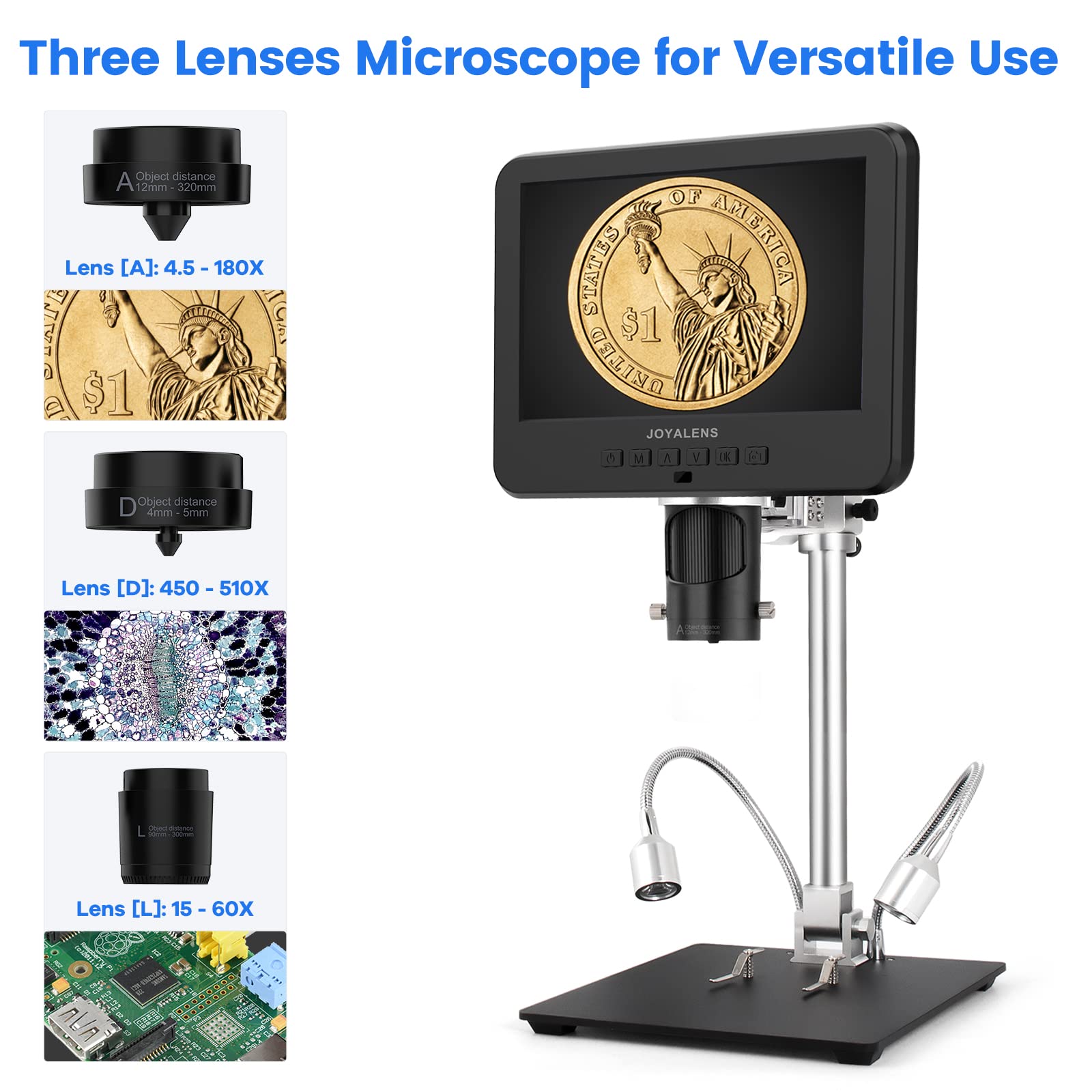Joyalens Jl246M 3 In 1 7 Inch Lcd Digital Soldering Microscope, Adjustable Boom Arm Stand, 32Gb