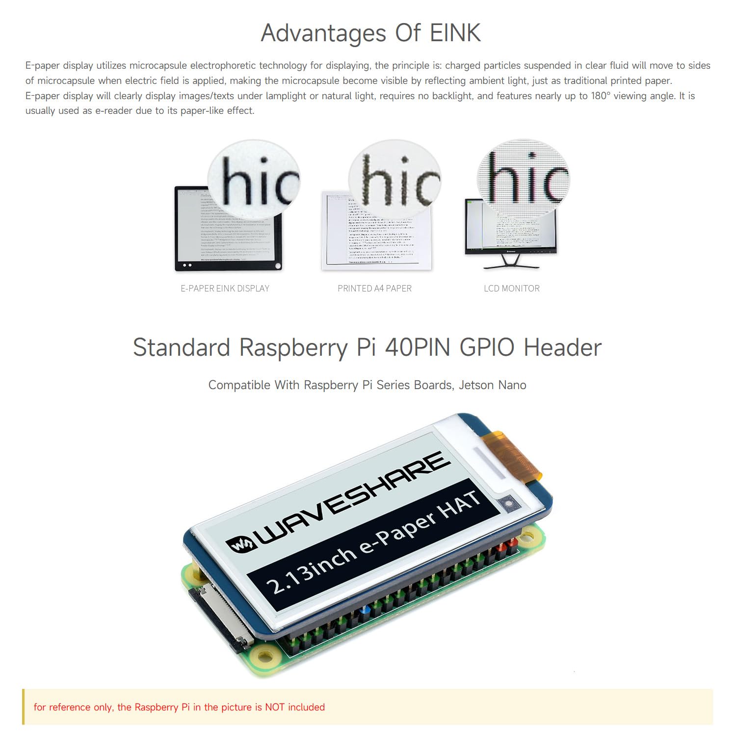 Waveshare 2.13Inch E-Ink Display Hat V4 Version Compatible With Raspberry Pi 5/4B/3B+/3B/2B/B+/A+/Zero/Zero W/Wh/Zero 2W Series