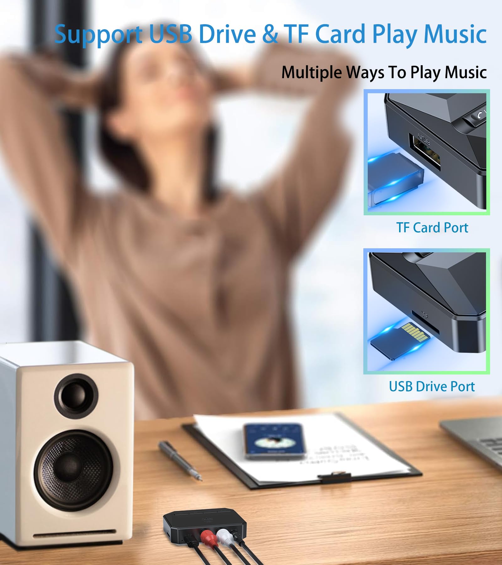 Kaiy 5.3 Bluetooth Receiver For Home Stereo, Bluetooth To Rca Adapter For Stereo Receivers Aux Bluetooth Adapter, Nfc Enabled Bl