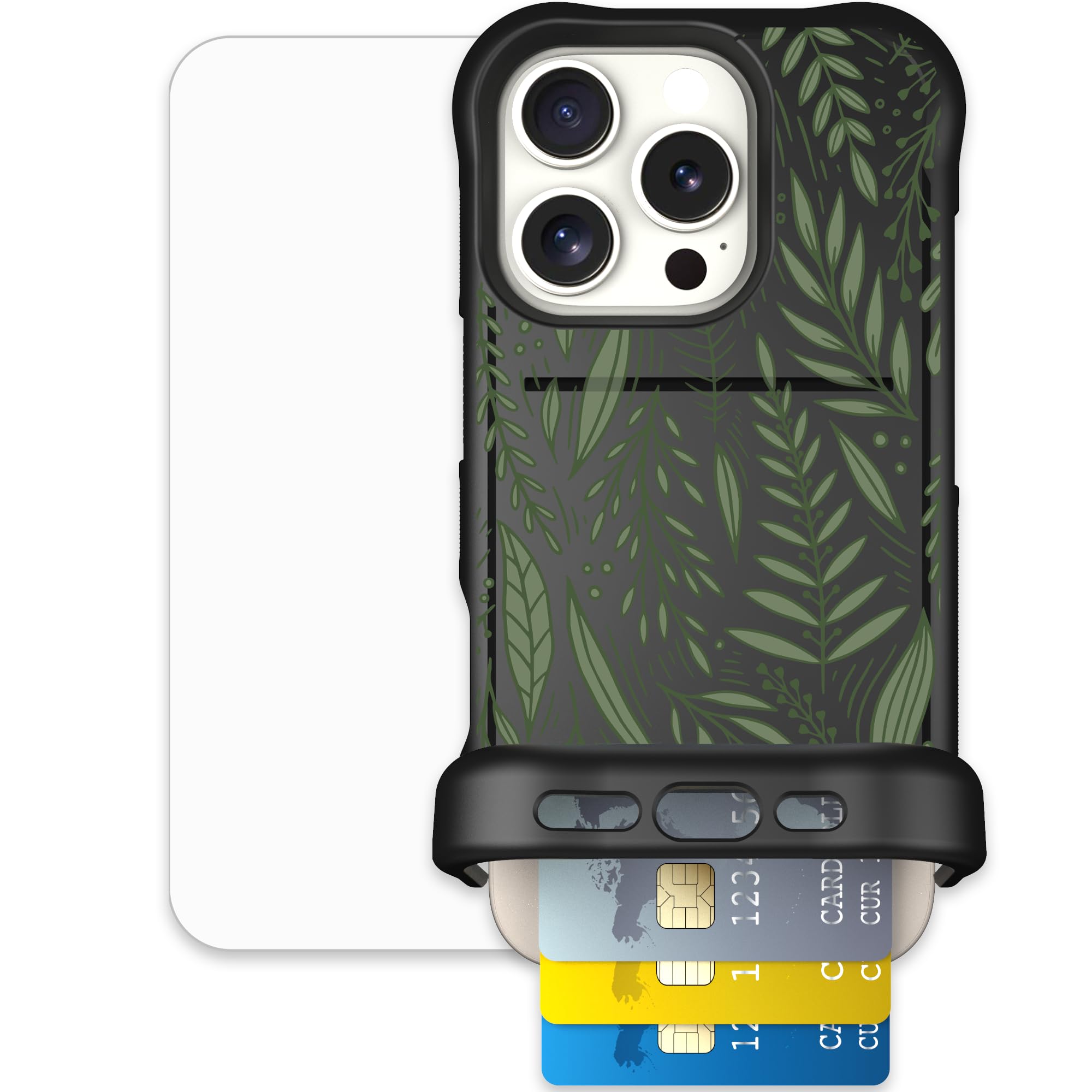 Scooch for iPhone 16 Pro Case with Card Holder, Wingmate Wallet Case with Hidden Card Slot and RFID Protection, Bundled with Tem
