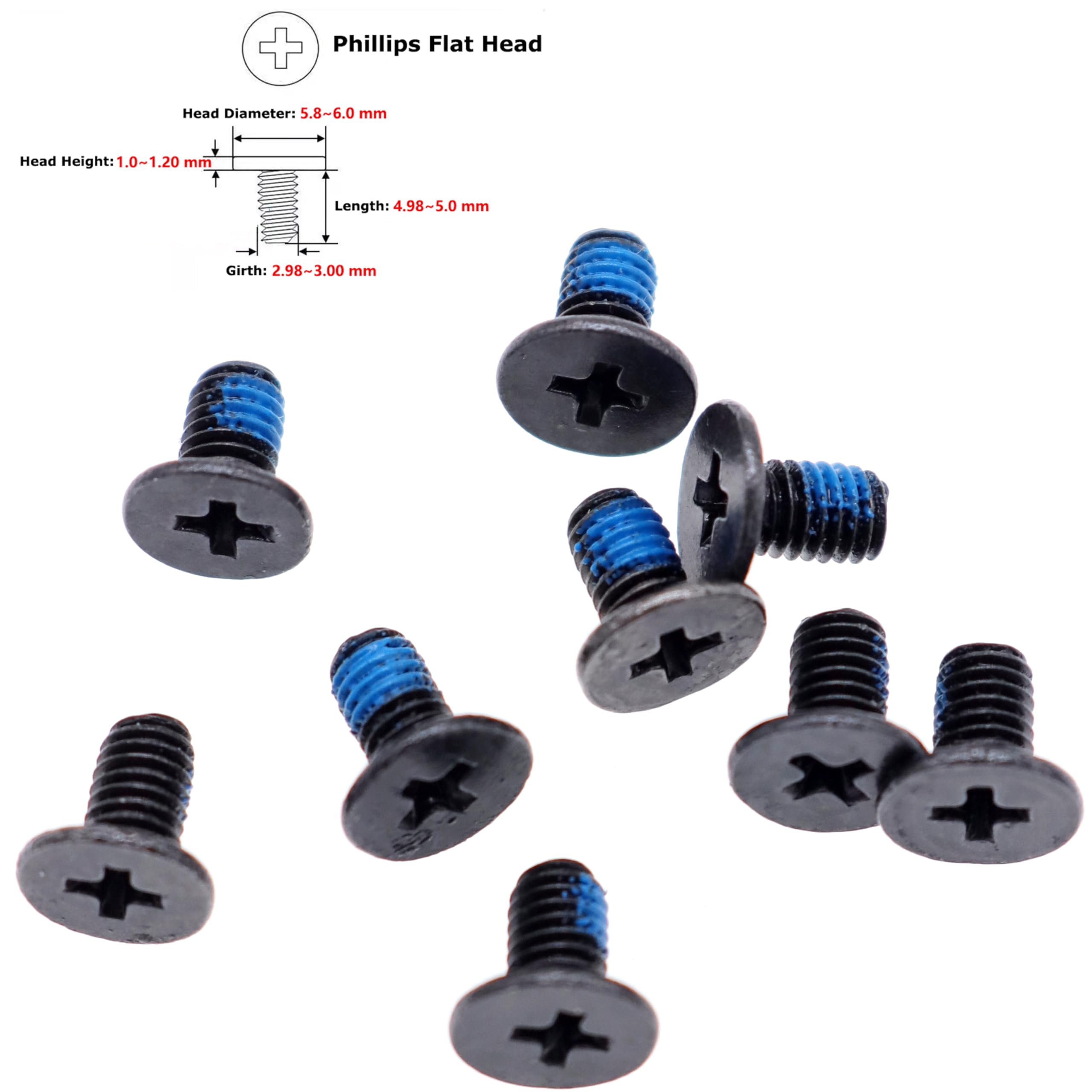 Deal4Go [10-Pack] M3 X 5 Mm Phillips Flat-Head Screw Replacement For Laptop Bottom Case Hard Drvie Ssd Screws (Black)