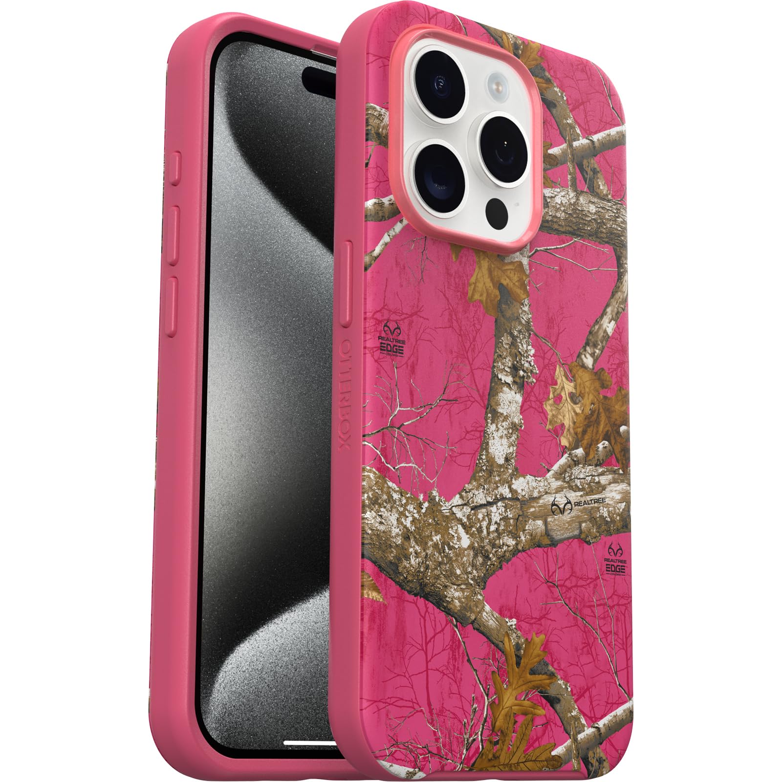 Otterbox Iphone 15 Pro (Only) Symmetry Series Case   Realtree Flamingo Pink, Snaps To Magsafe, Ultra Sleek, Raised Edges Protect