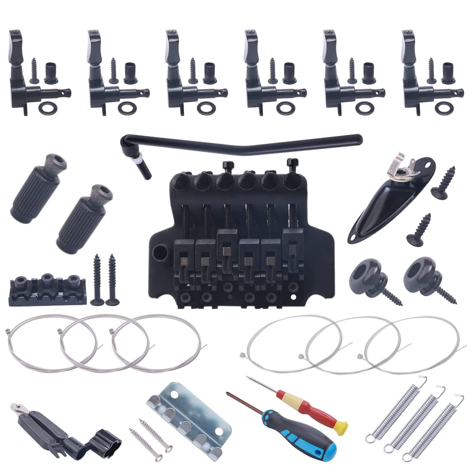 Swhmc Black Guitar Tremolo Bridge With Bar Double Strat Locking For Floyd Rose Type And 6R Sealed Gear Tuning Pegs Keys Machine