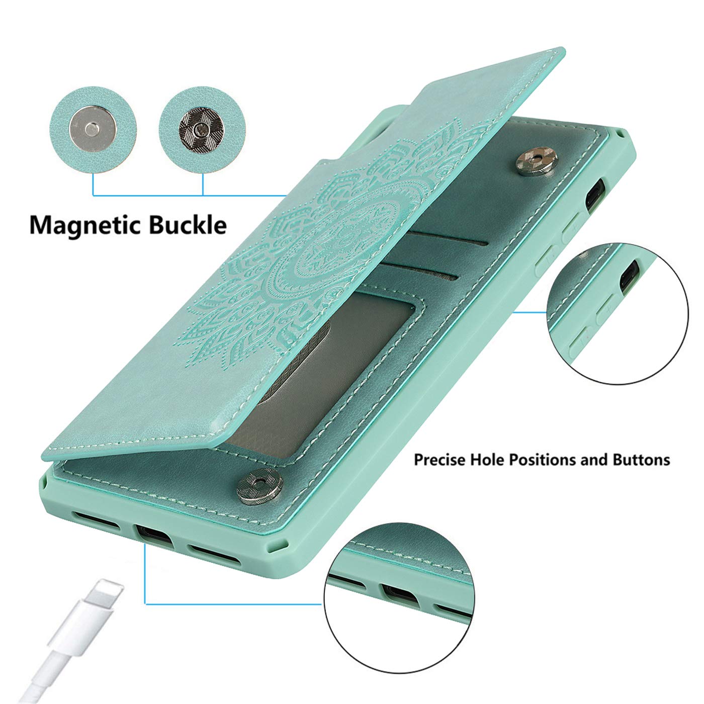 Cavor For Iphone 7/8/Se 2022/Se 2020 Embossed Mandala Pattern Flower Pu Leather Wallet Case With Card Holder Shockproof Cover Fo