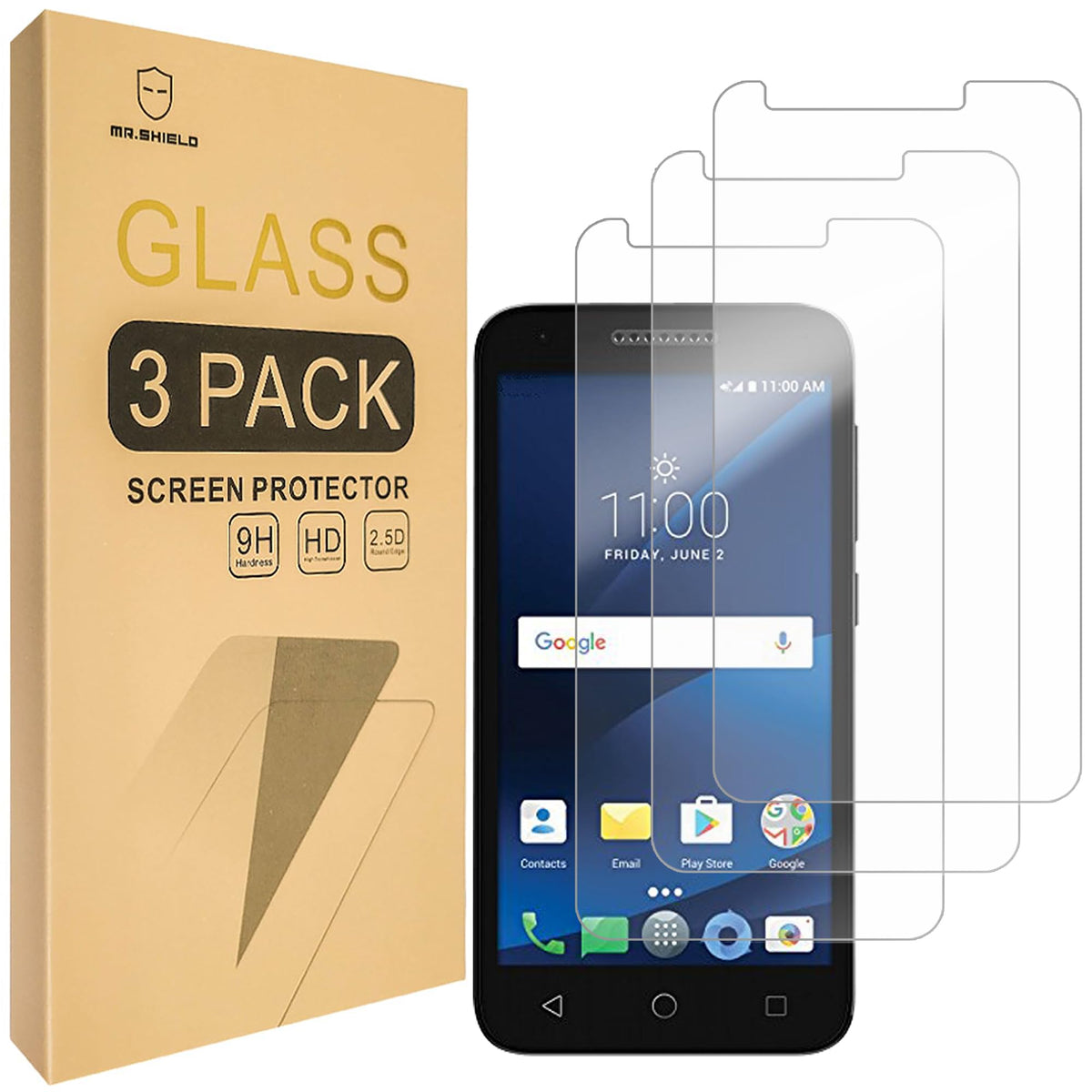 Mr.Shield [3 Pack] Designed For Alcatel Cameox/Alcatel U50 [Tempered Glass] Screen Protector [0.3Mm Ultra Thin 9H Hardness 2.5D