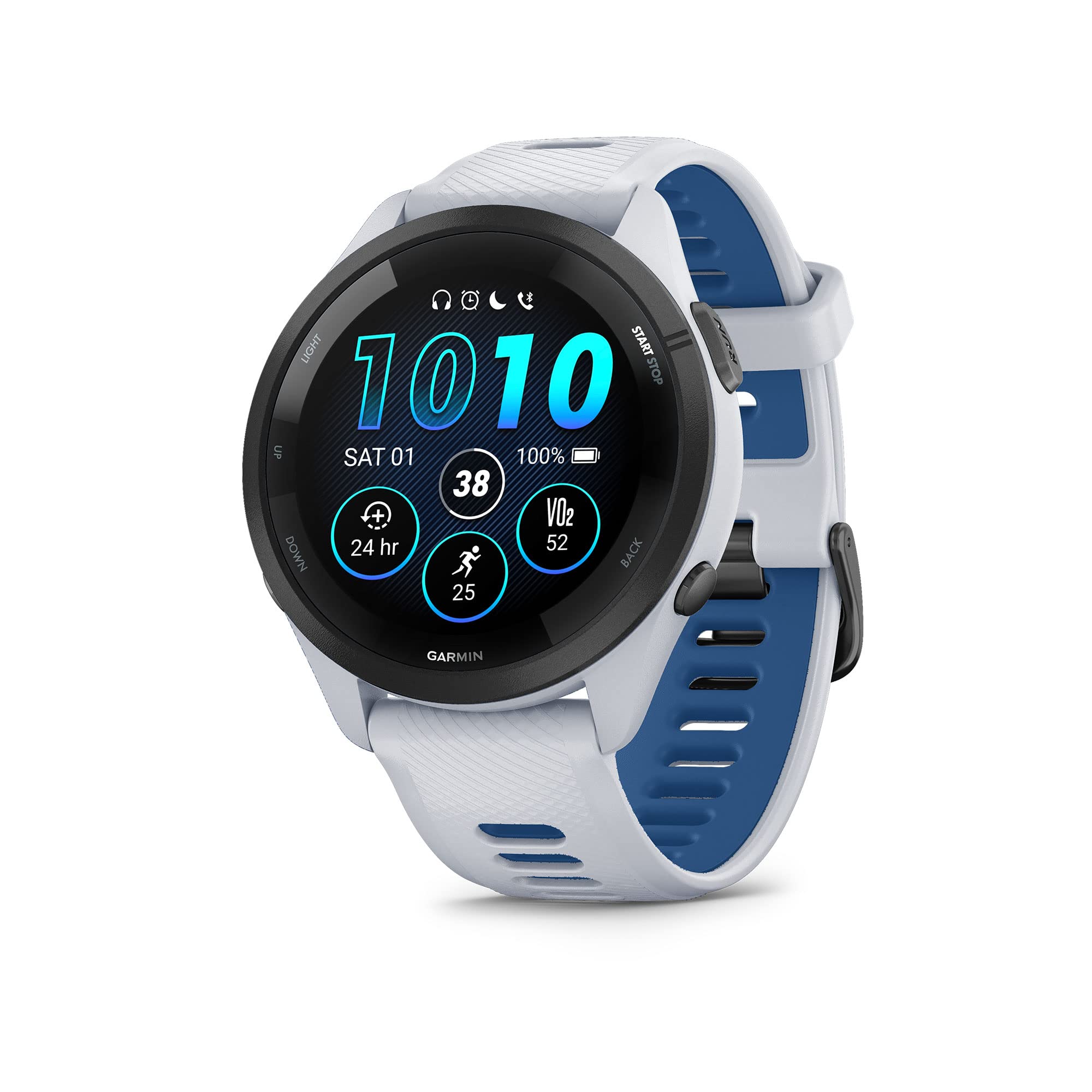 Garmin Forerunner 265 Running Smartwatch, Colorful AMOLED Display, Training Metrics and Recovery Insights, Whitestone and Tidal 