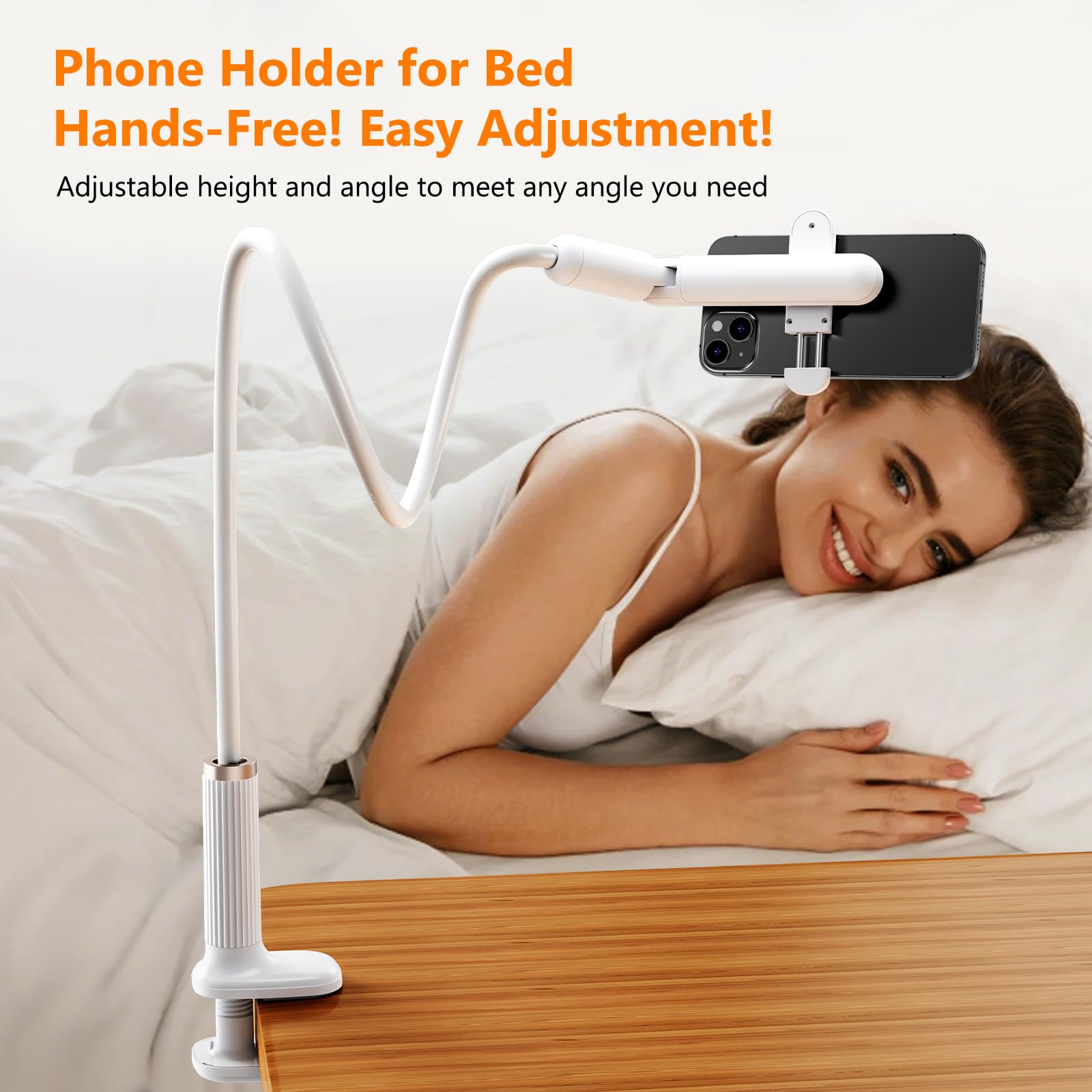 Nediea Phone Holder For Bed, Gooseneck Cell Phone Stand With Clamp Mount, 900Rotation Overhead Lazy Bracket With Flexible Long A