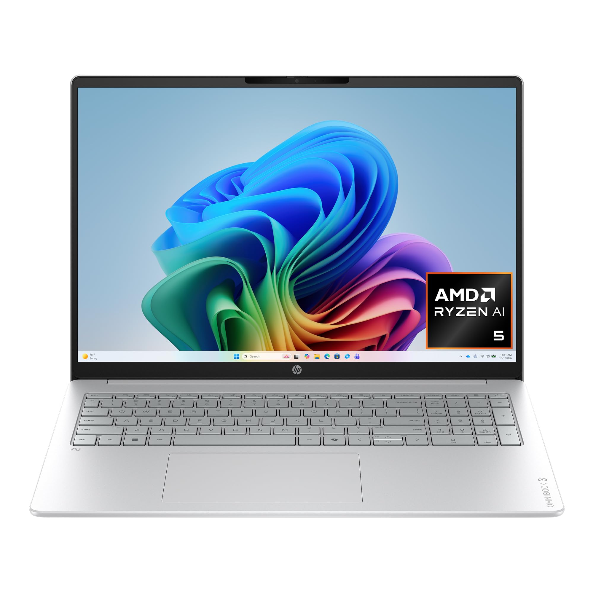 HP OmniBook 3 16 inch Next Gen AI PC, 2K Touchscreen, AMD Ryzen AI 5 430, 16 GB RAM, 512 GB SSD, AMD Radeon 840M GPU, Windows 11