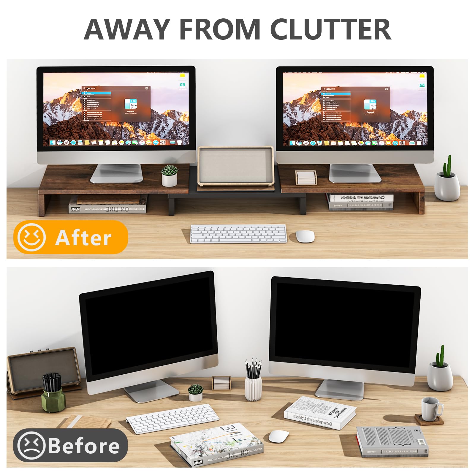 Tavr Dual Monitor Stand Riser, Computer Monitor Stands For 2 Monitors, Extra Long Multifunctional Desktop Organizer Riser For Co