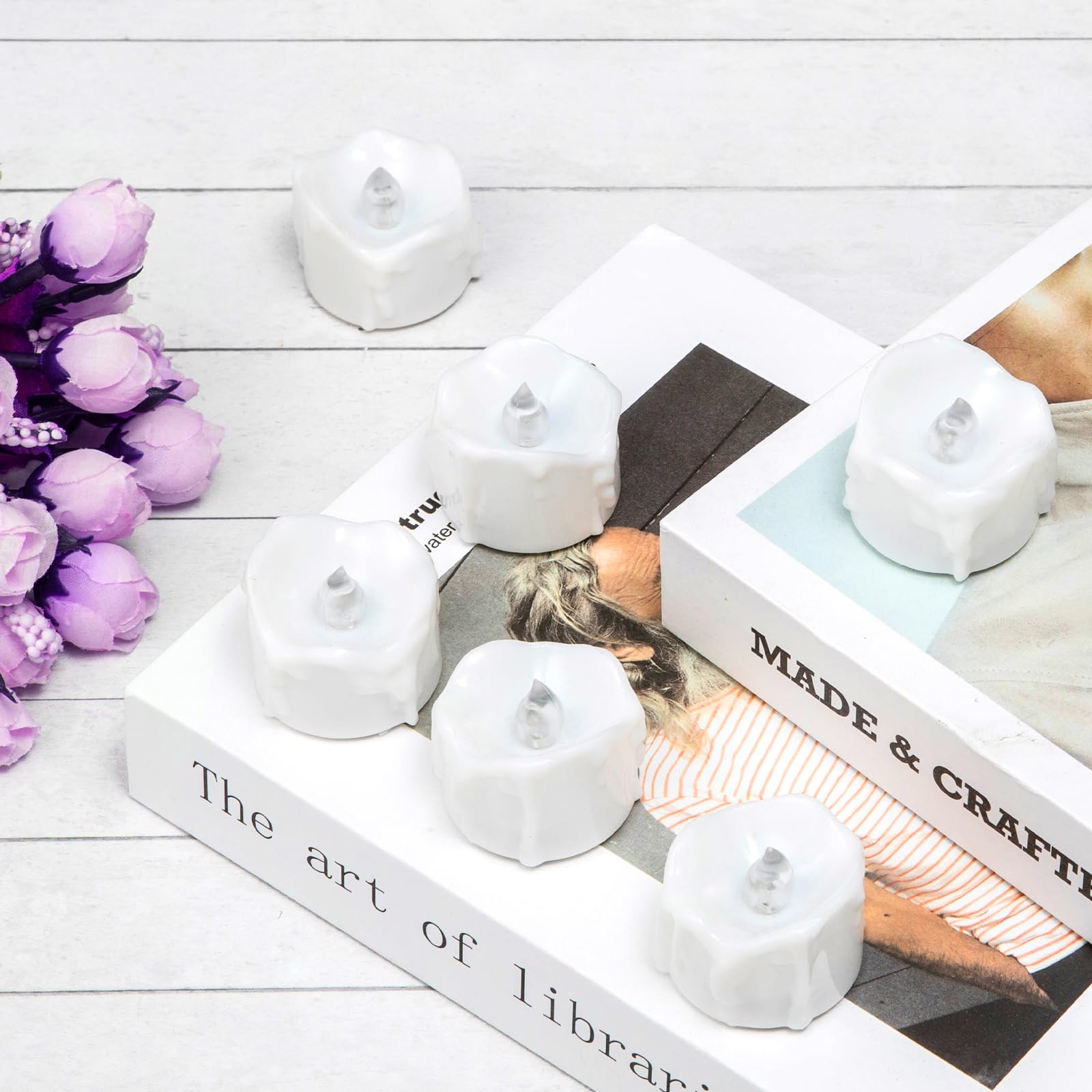 Windshell Cool White Flickering Flame Tea Lights With 6H Timer (No Remote), Melting Design, Battery Operated Led Flameless Teali