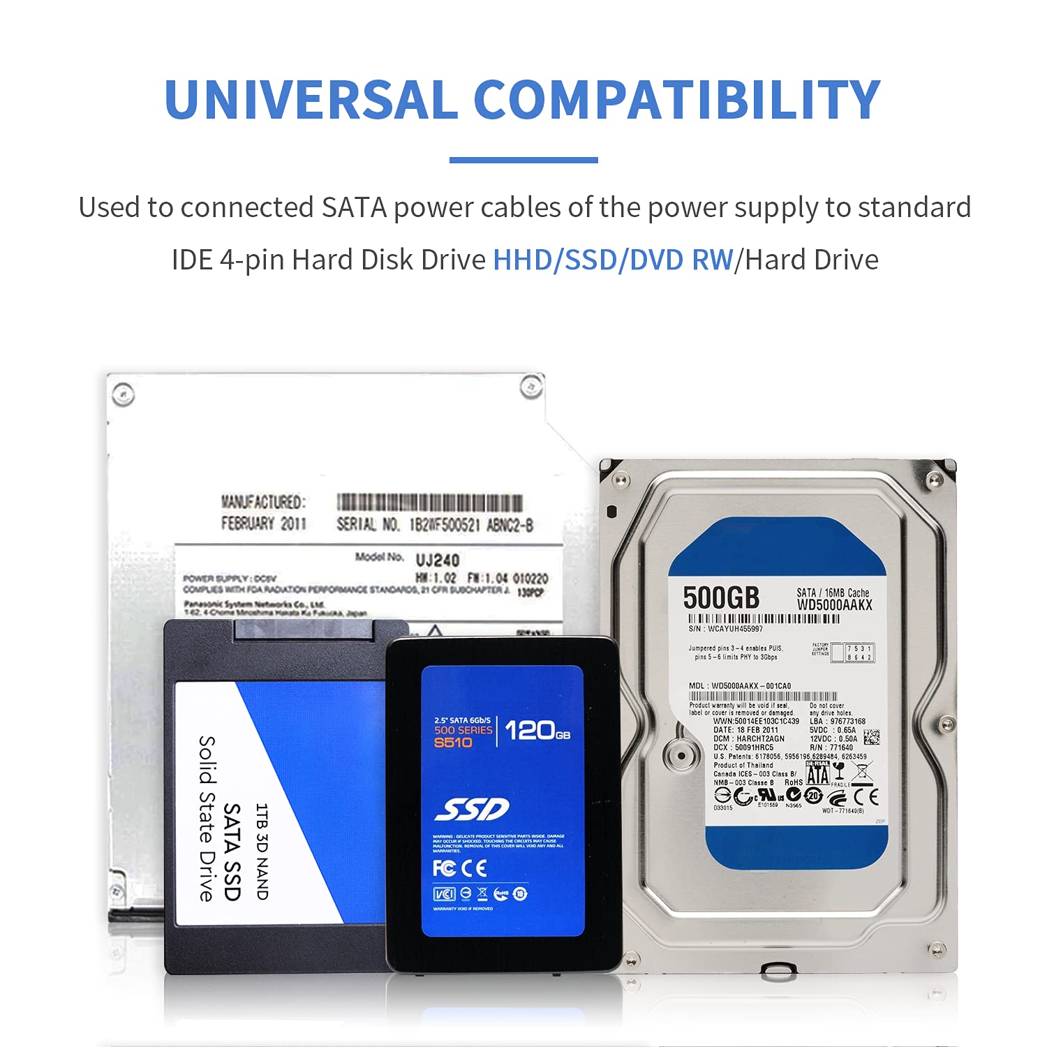 Duttek Sata Male To Molex Male Adapter, Sata To Lp4, Molex To Sata Power Adapter,15Pin Sata Male To 4 Pin Ide Male Adapter Conne