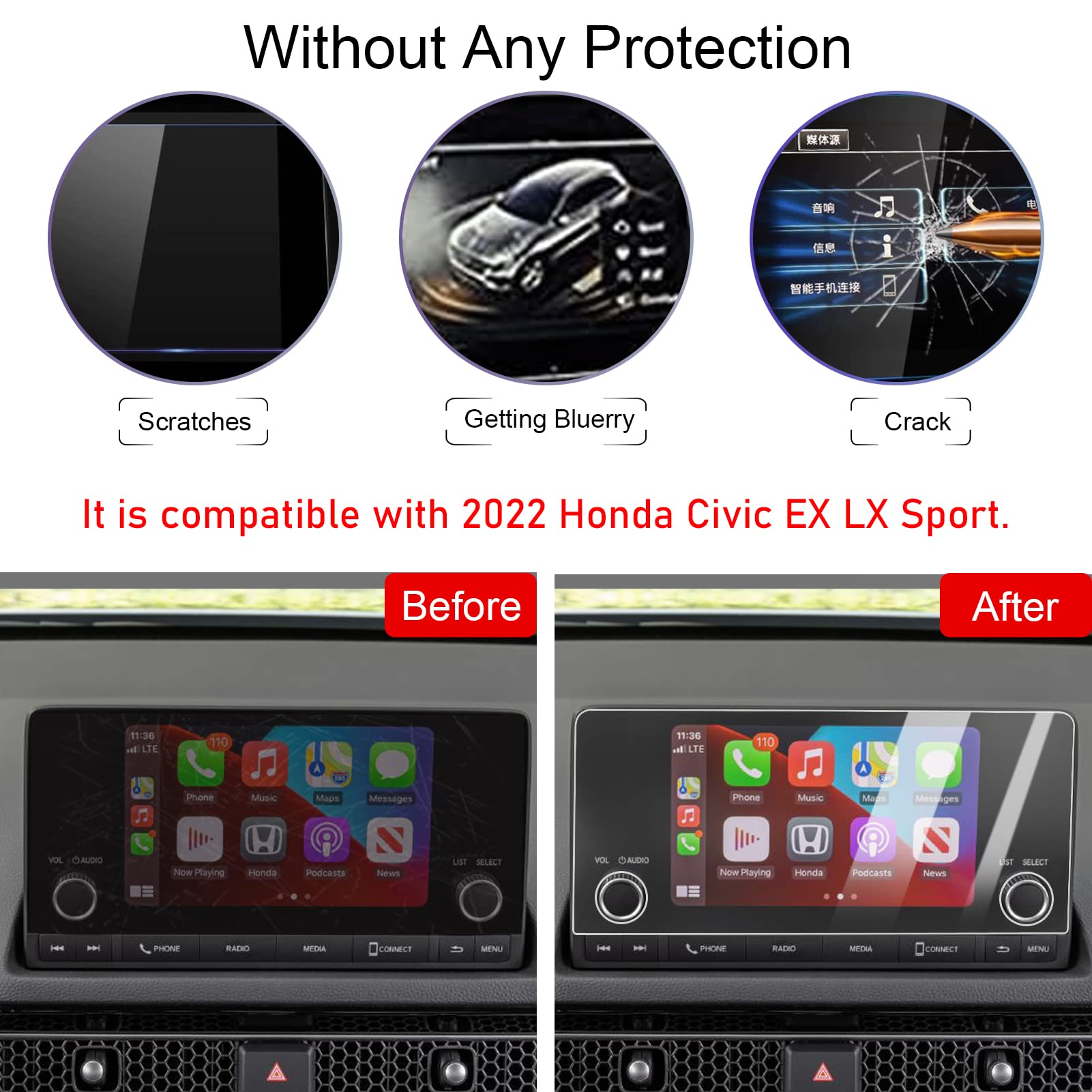 Ttcr Ii Screen Protector Honda Civic 2022 2024, For 2023 Accord Ex Lx And 2023 2024 Crv Ex Touchscreen Protector 7 In, For 2023 2024 Hrv Lx Sport Screen Protector Pilot Lx Touring