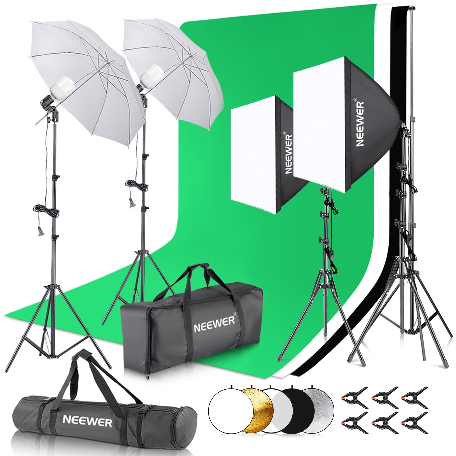 NEEWER Photography Lighting Kit with Backdrops,8.5x10ft Backdrop Stands,5700K 800W Equivalent 24W LED Umbrella Softbox Continuou