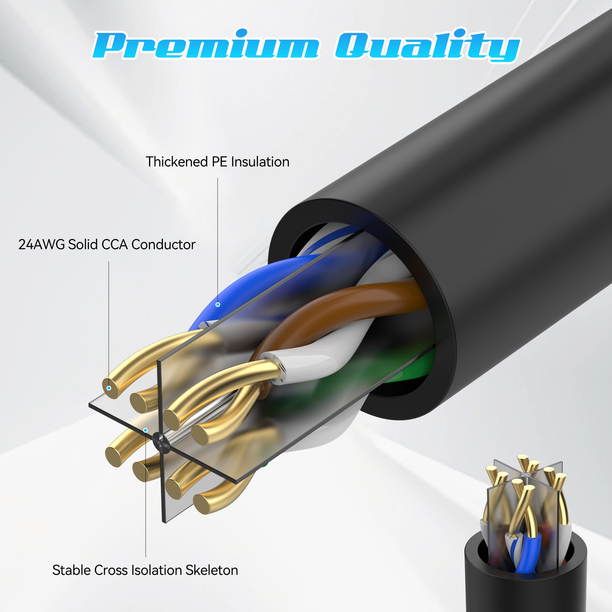 350Ft Cat6 Ethernet Cable, Cat 6 Patch Cable, Cat6 Internet Cable, Utp Network Cable, Indoor And Outdoor, Poe, 24Awg Cca, Compatible For Pc, Laptop, Router, Switch, Server, With 25 Cable Ties   Black