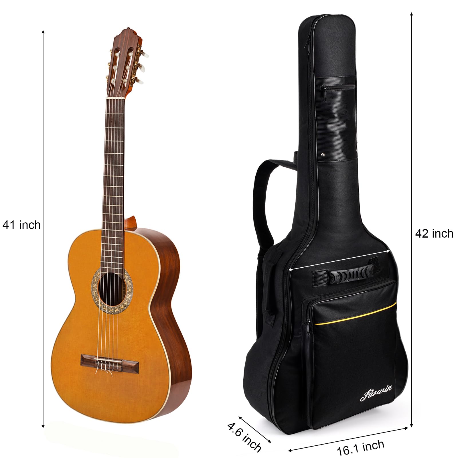 Faswin 41 Inches Guitar Bag Dual Adjustable Shoulder Strap Acoustic Guitar Gig Bag, Guitar Case Waterproof Oxford Cloth 03 Inch