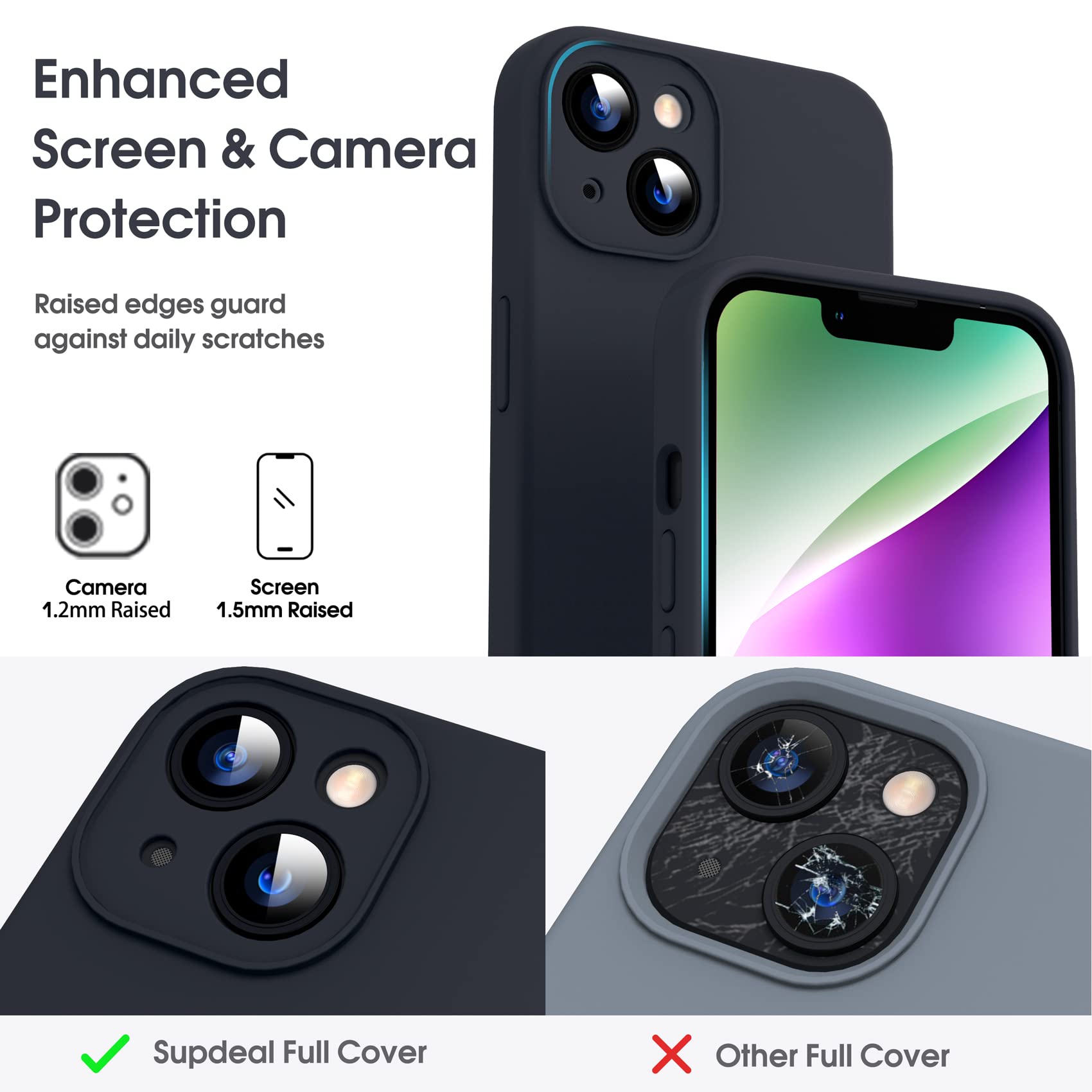 Supdeal Liquid Silicone Case For Iphone 14, [True Liquid Silicone] [Anti Fingerprint] 4 Layer Phone Case Protective Cover, Full