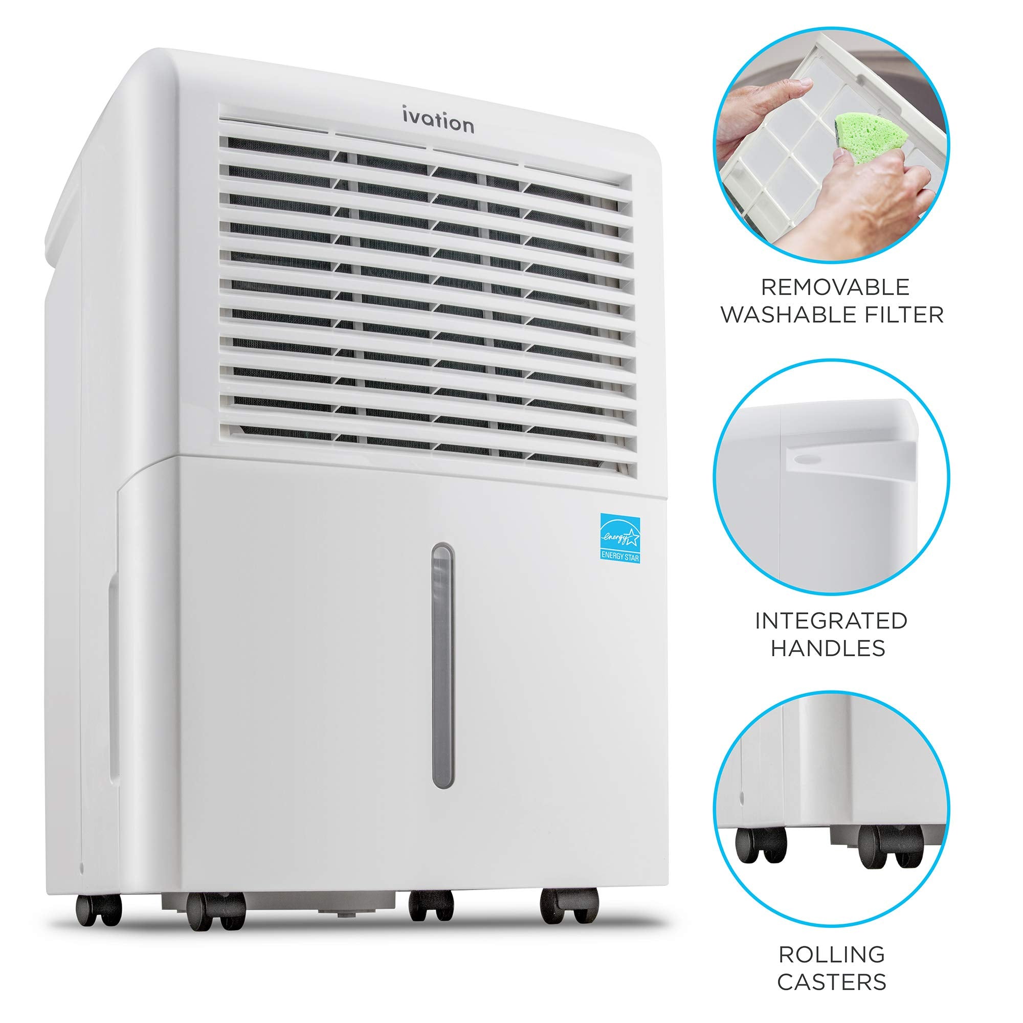 Ivation 4,500 Sq Ft Smart Wi Fi Energy Star Dehumidifier With App, Continuous Drain Hose Connector, Programmable Humidity, 2.25