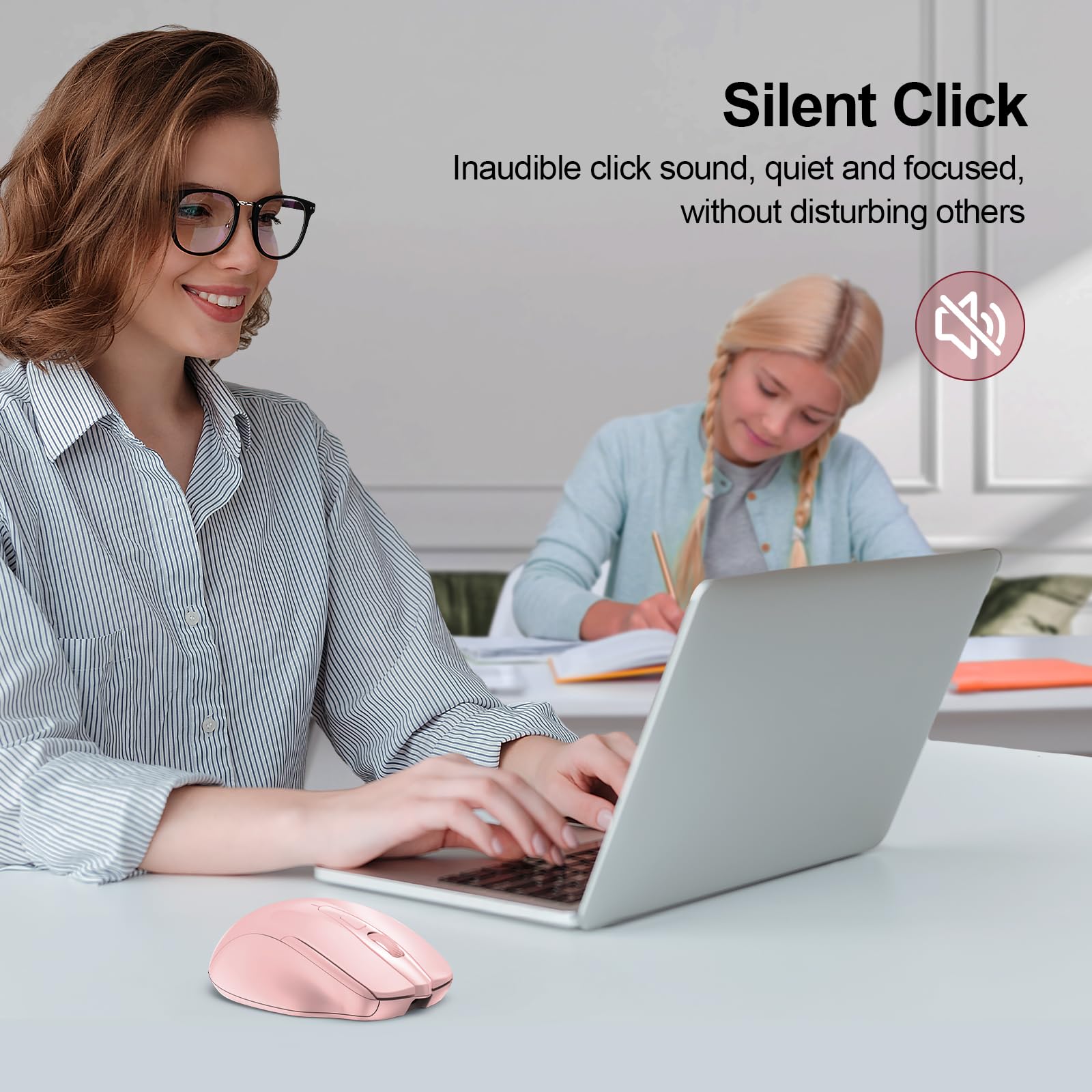 Tecknet Rechargeable Wireless Mouse, 2.4G Silent Mouse, Quiet Click, 6 Adjustable 4800 Dpi, Cordless Computer Mouse, Ergonomic Mouse For Laptop, 6 Buttons Usb A Mouse For Chromebook, Ergo Grip   Pink