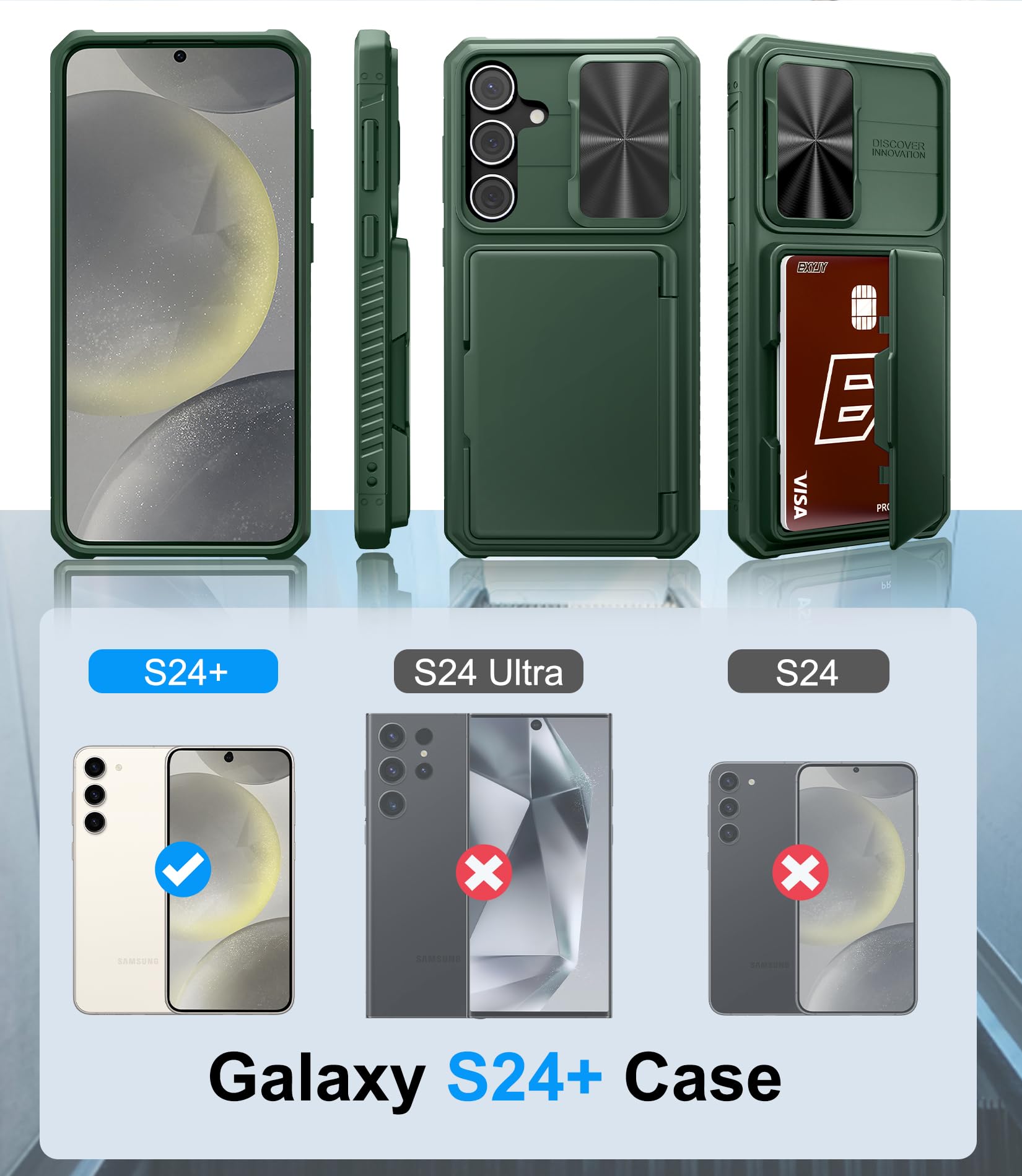 Bxyjy For Samsung Galaxy 24 Plus Phone Case With Card Holder (4 5 Cards) & Slide Lens Cover, Military Grade Drop Protection, Men