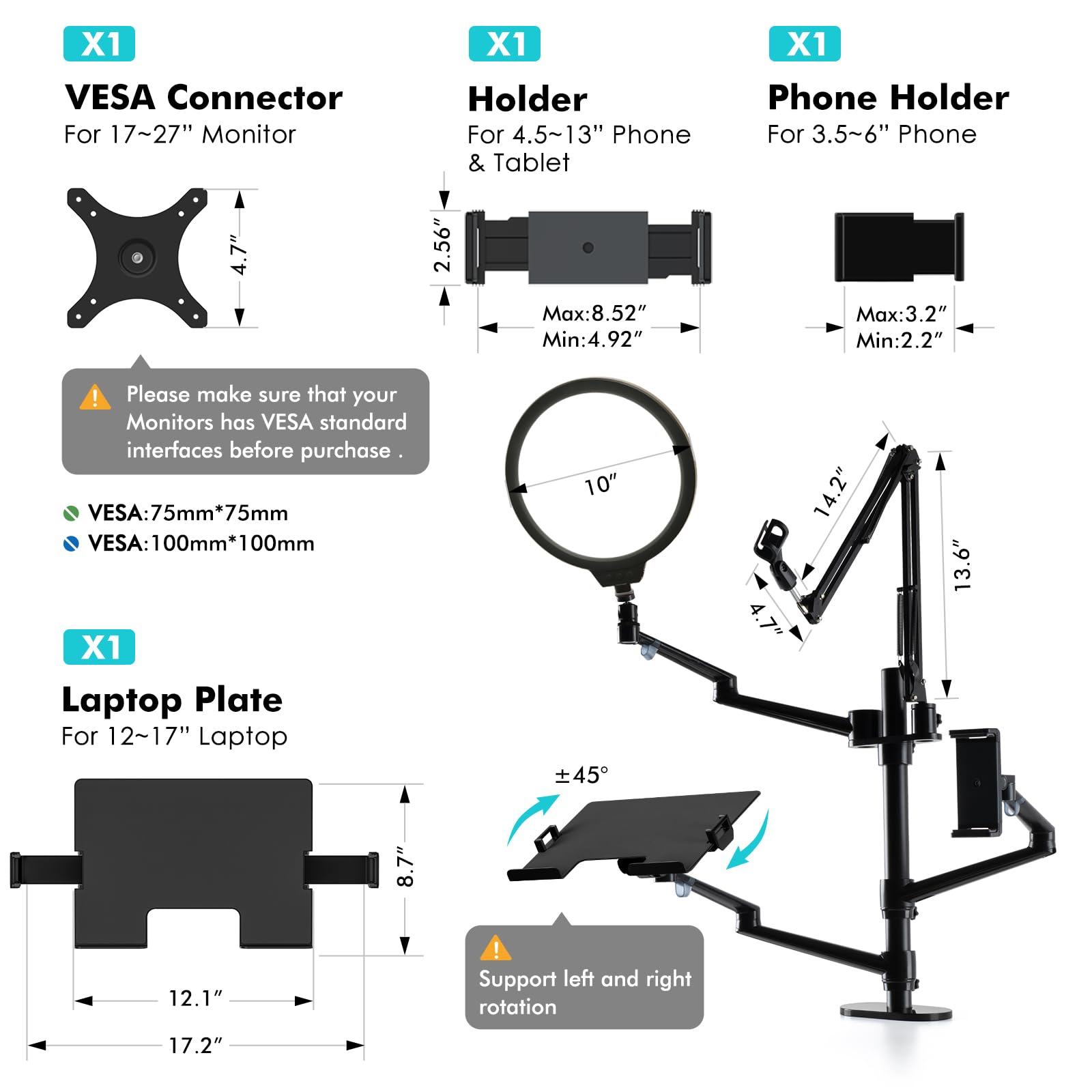 Viozon Selfie Desktop Live Stand Set 6 In 1 10 Led Ring Light Microphone Mount Compatible With 12 17 Laptop17 32 Monitor7 13 Tab